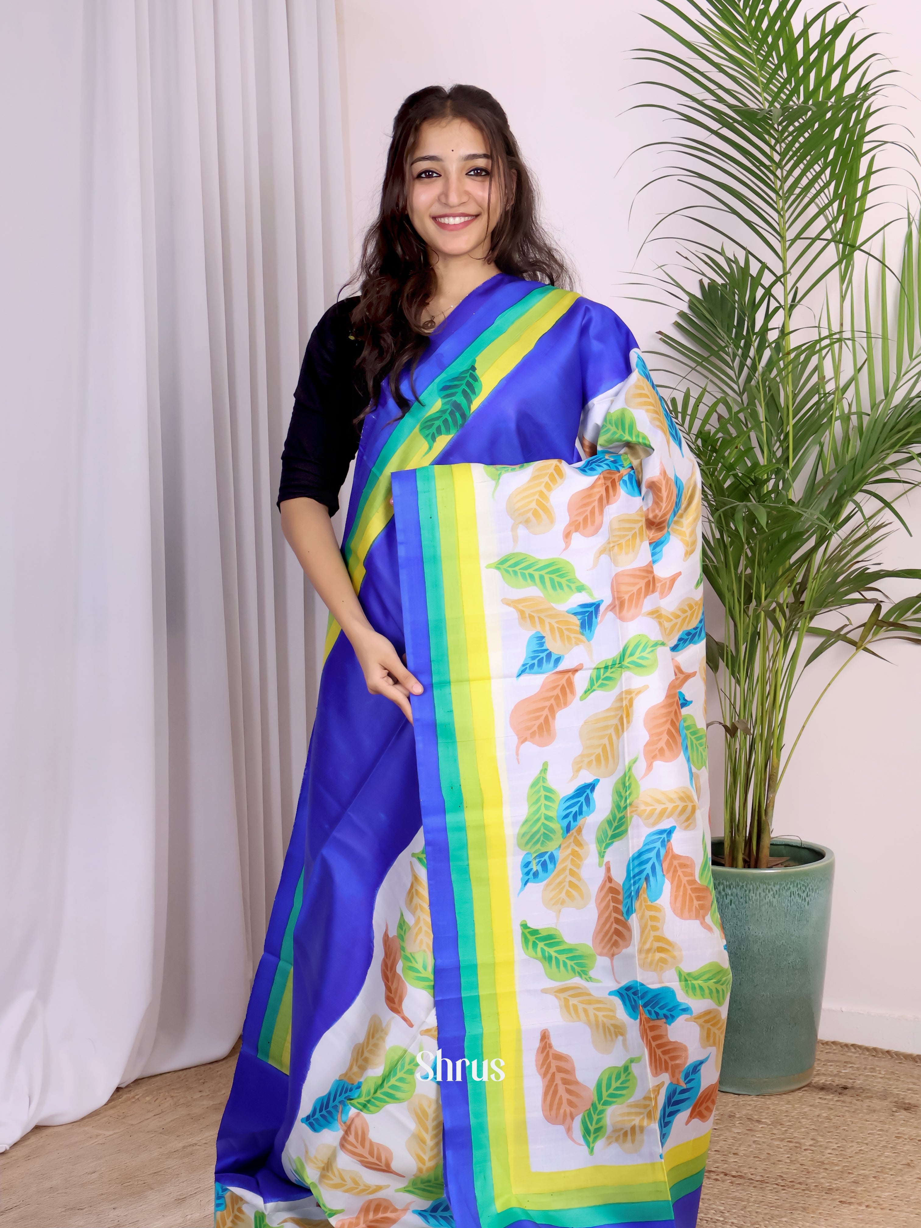 Blue & Cream - Murshidabad Silk Saree