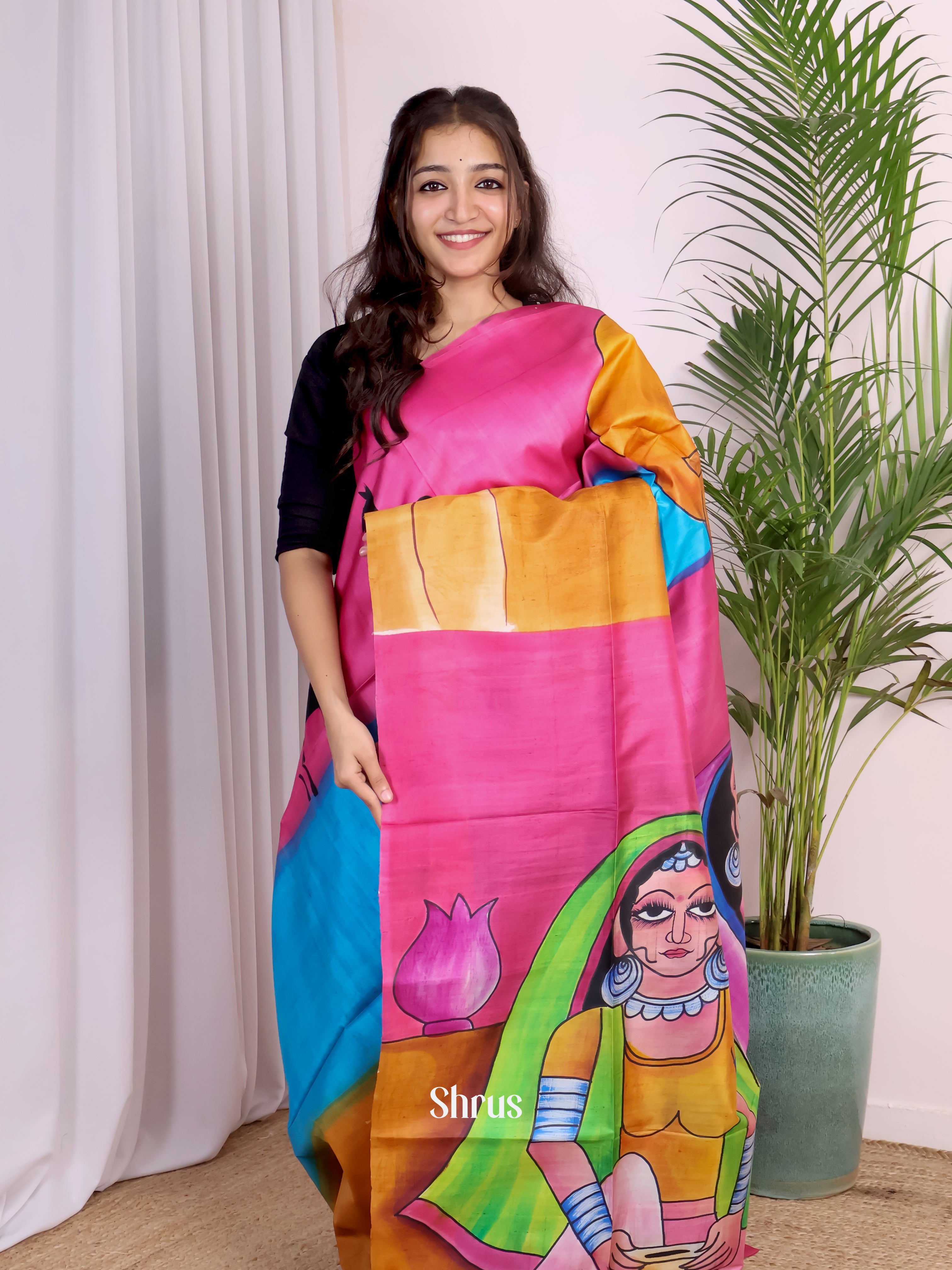 Blue & Pink - Murshidabad Silk Saree