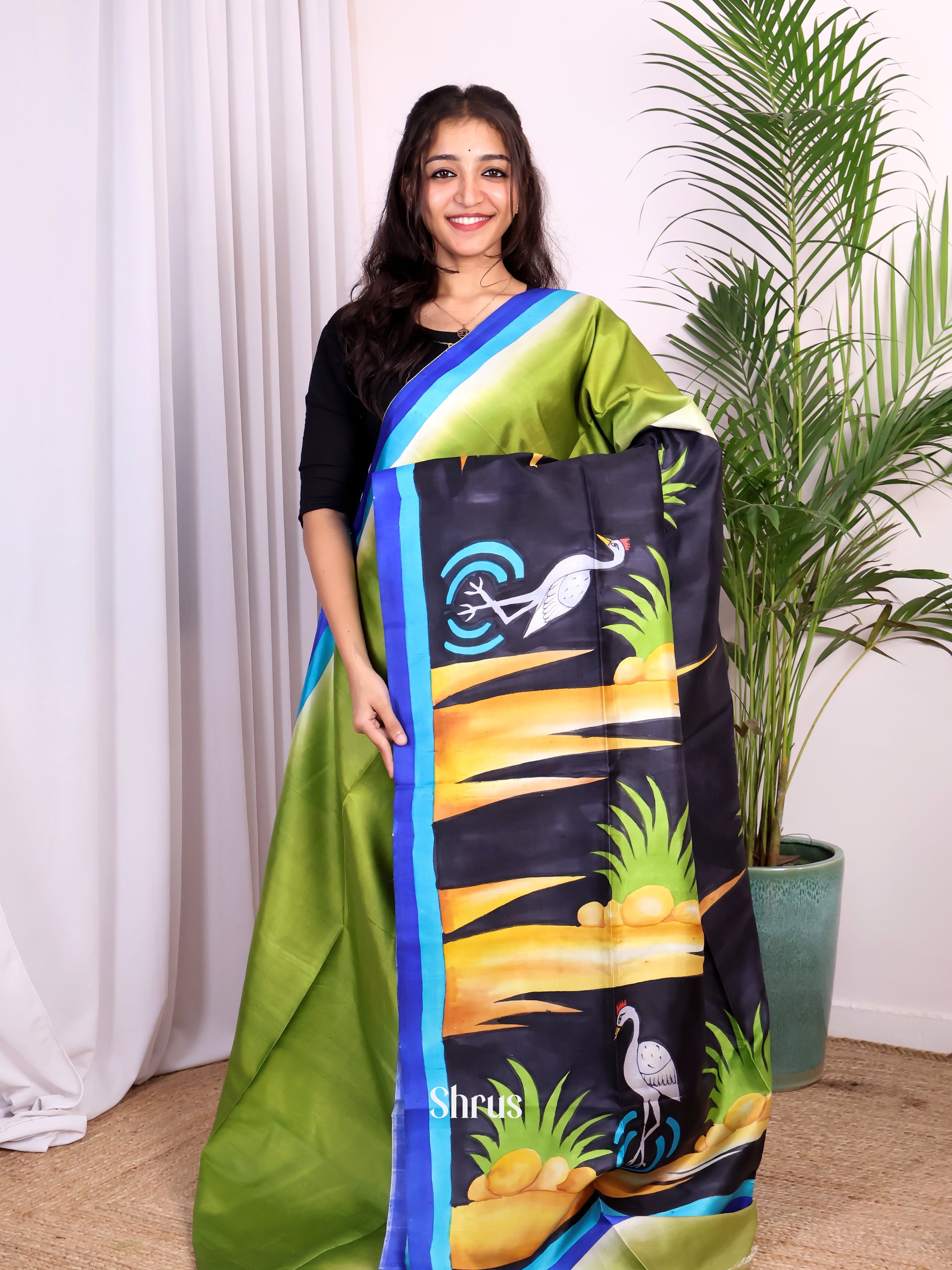 Green & Black - Murshidabad Silk Saree