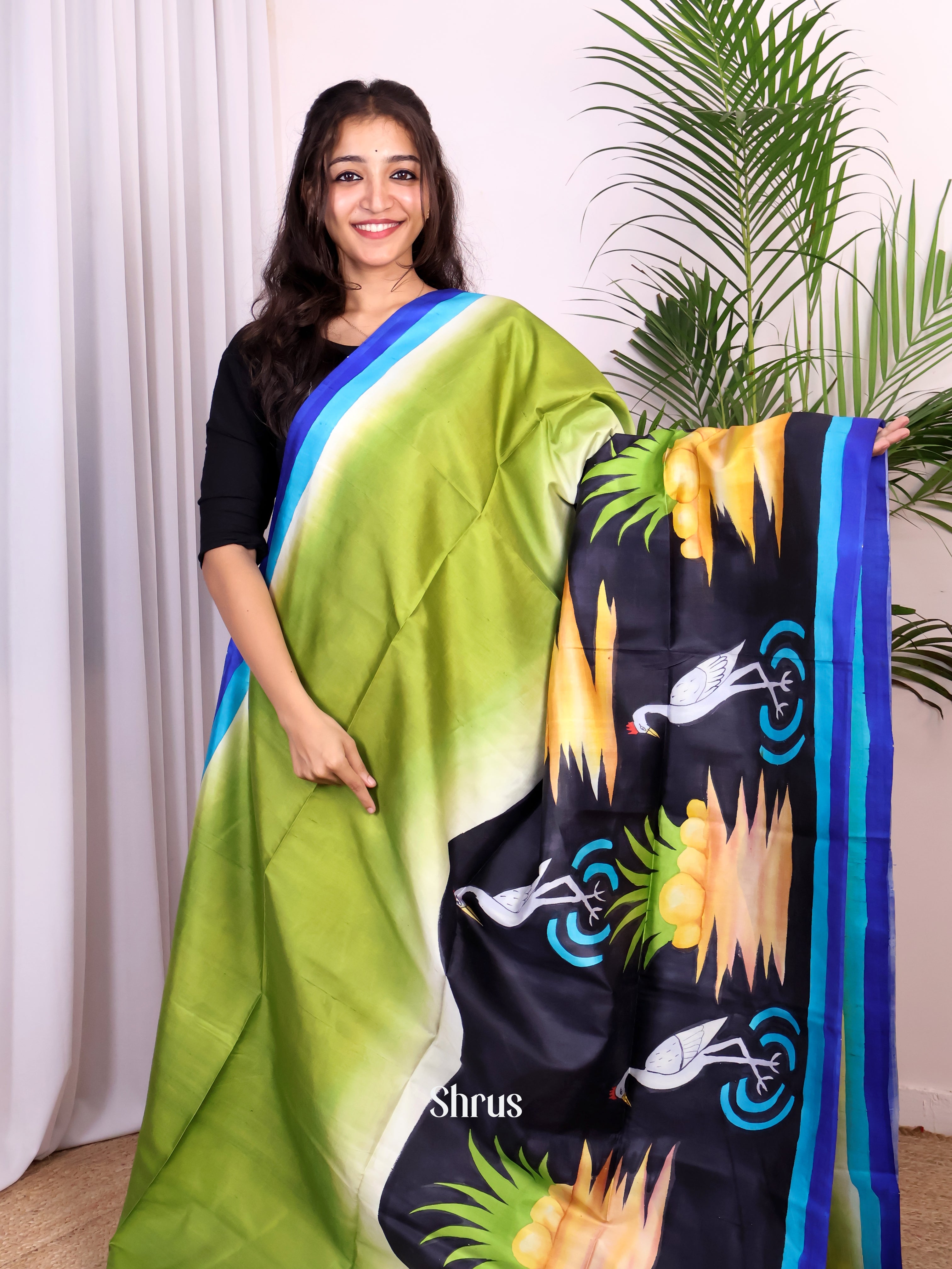 Green & Black - Murshidabad Silk Saree