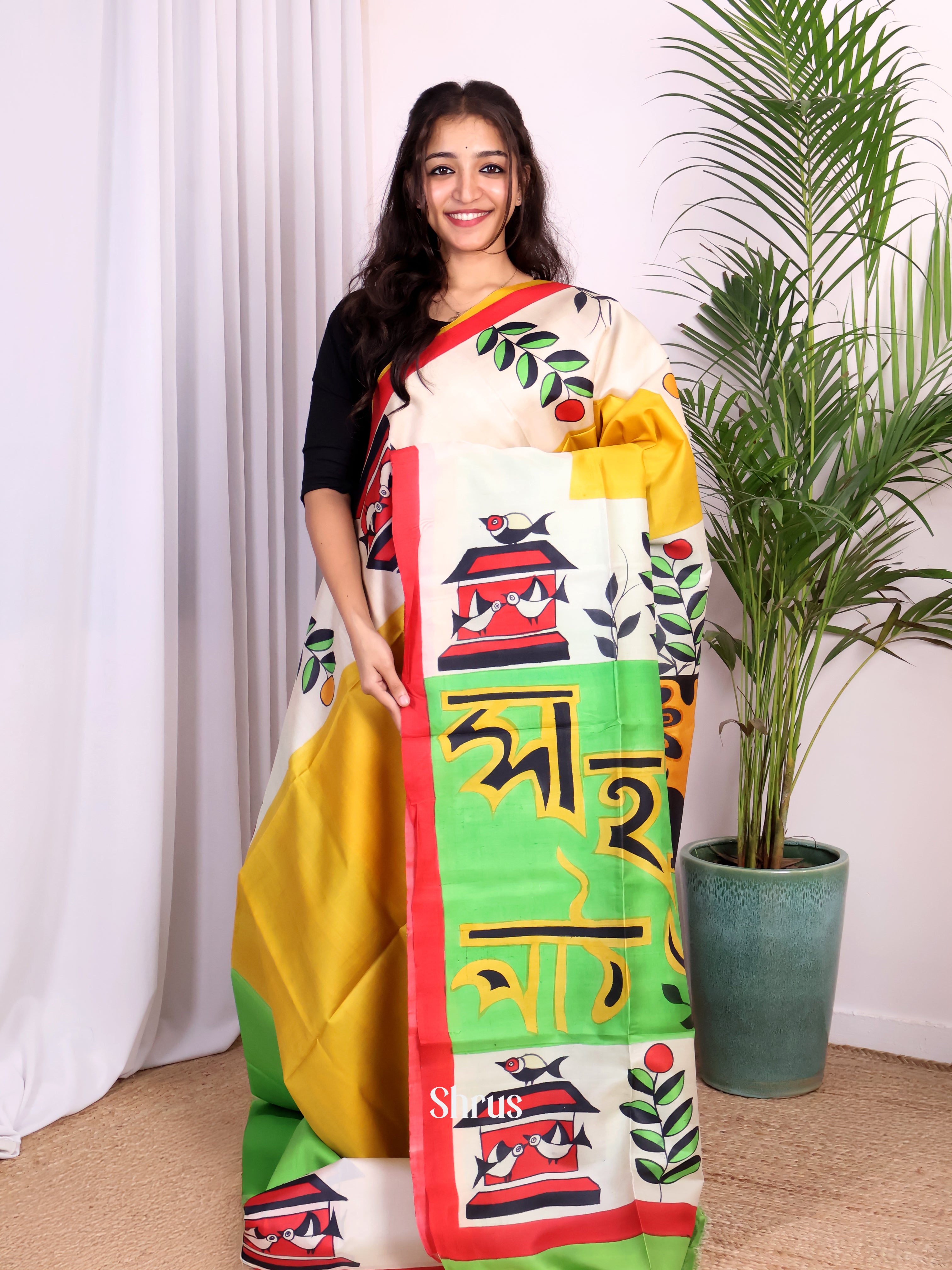 Mustard & Green - Murshidabad Silk Saree