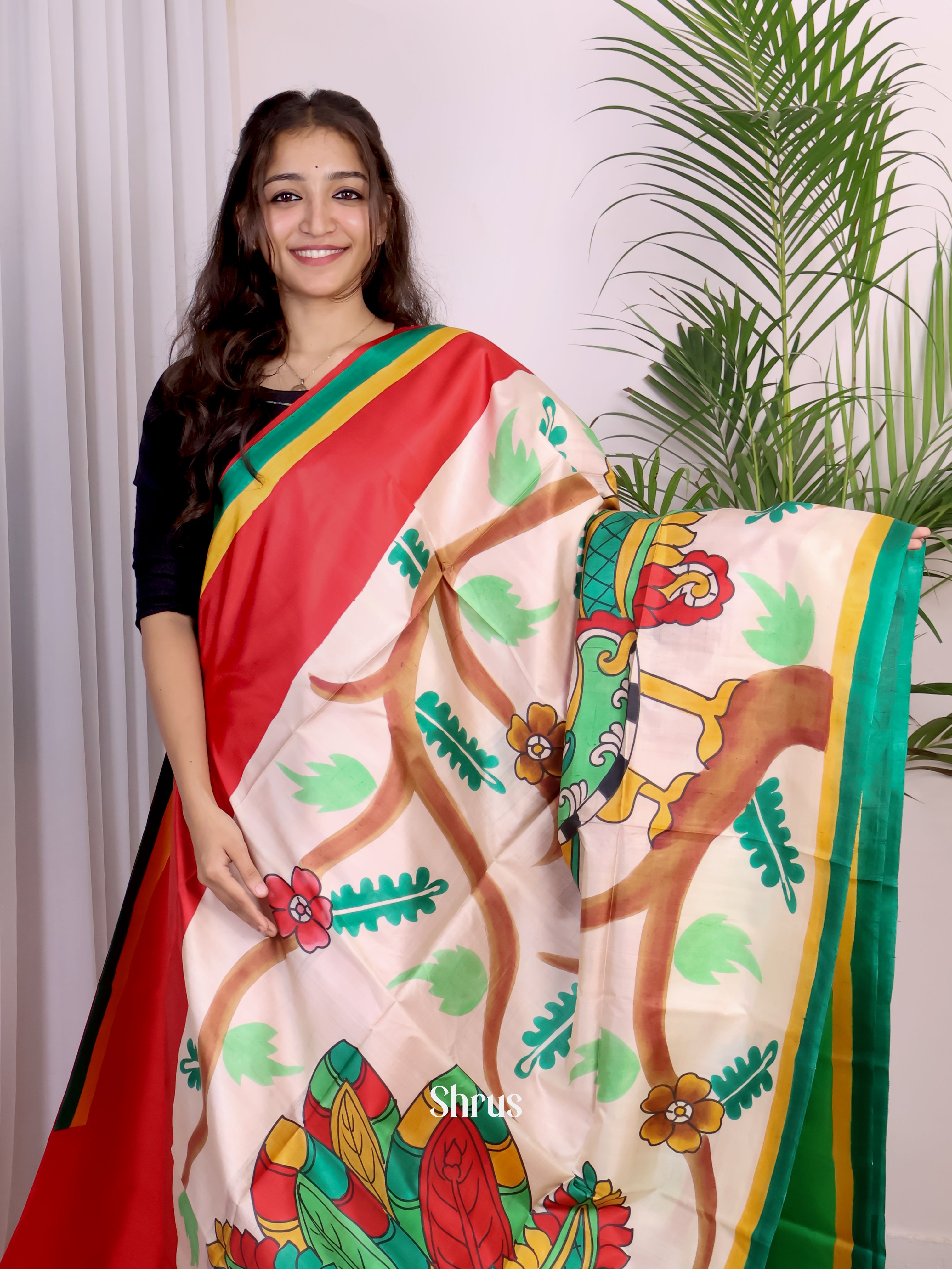 Red & Cream- Murshidabad Silk Saree