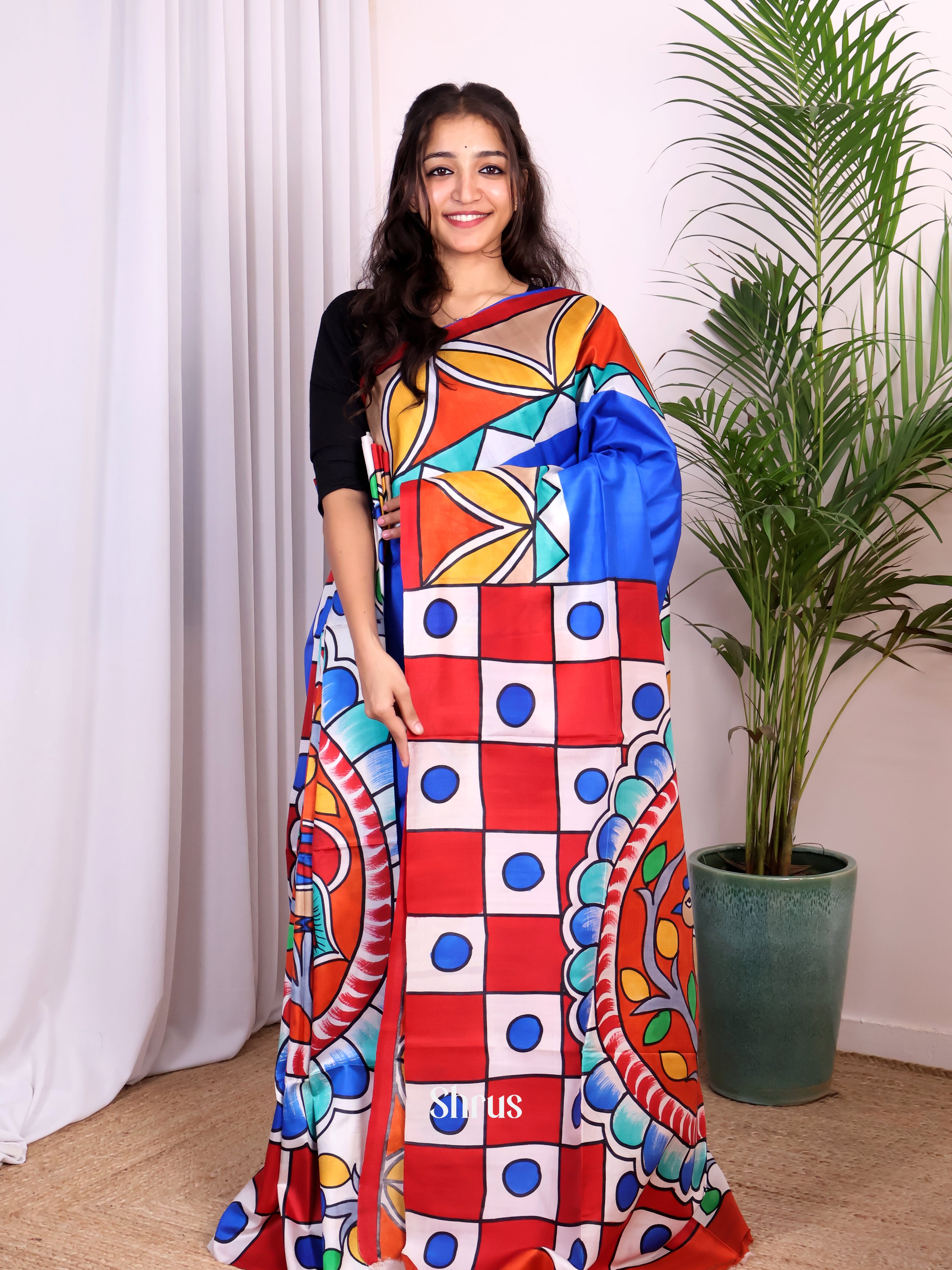 Blue & Red - Murshidabad Silk Saree