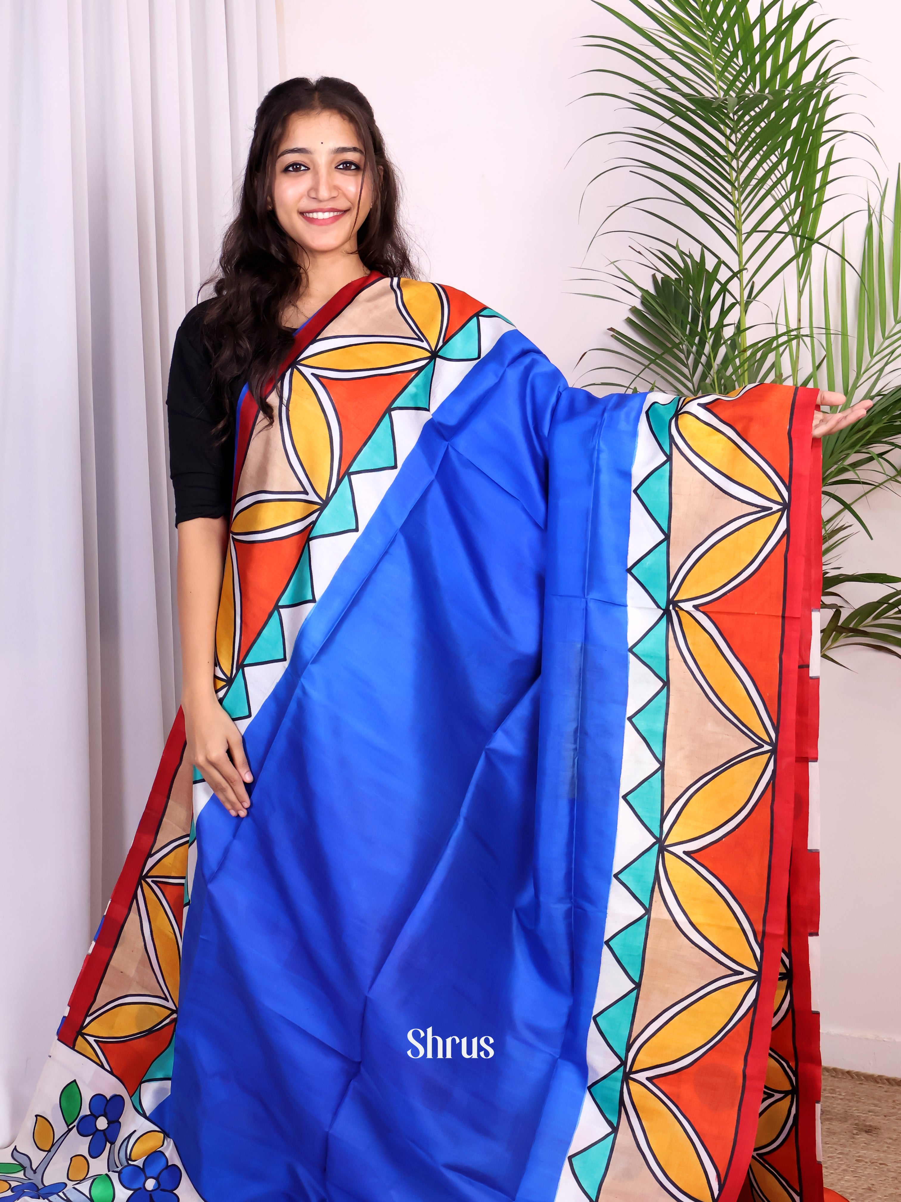 Blue & Red - Murshidabad Silk Saree