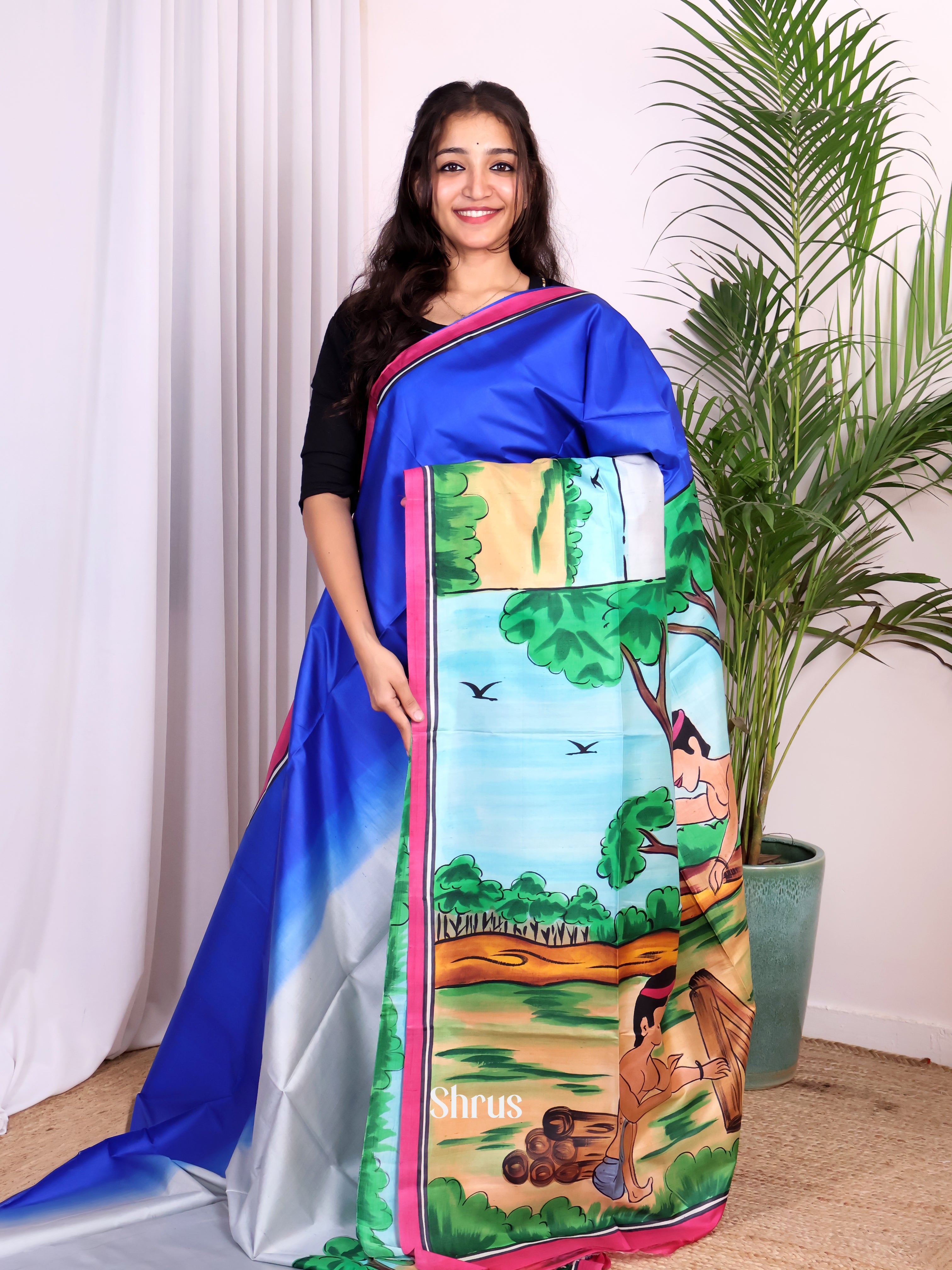 Blue & Purple- Murshidabad Silk Saree