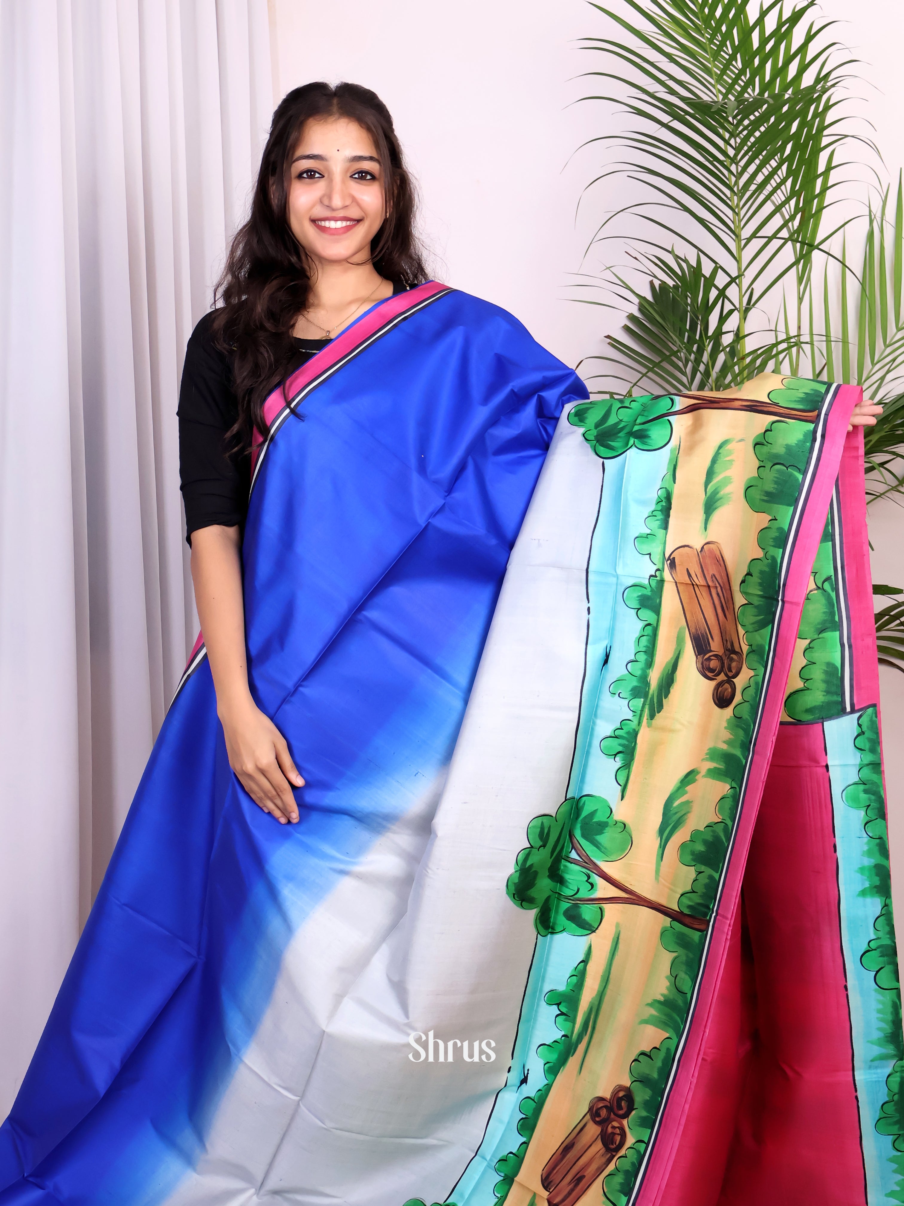 Blue & Purple- Murshidabad Silk Saree