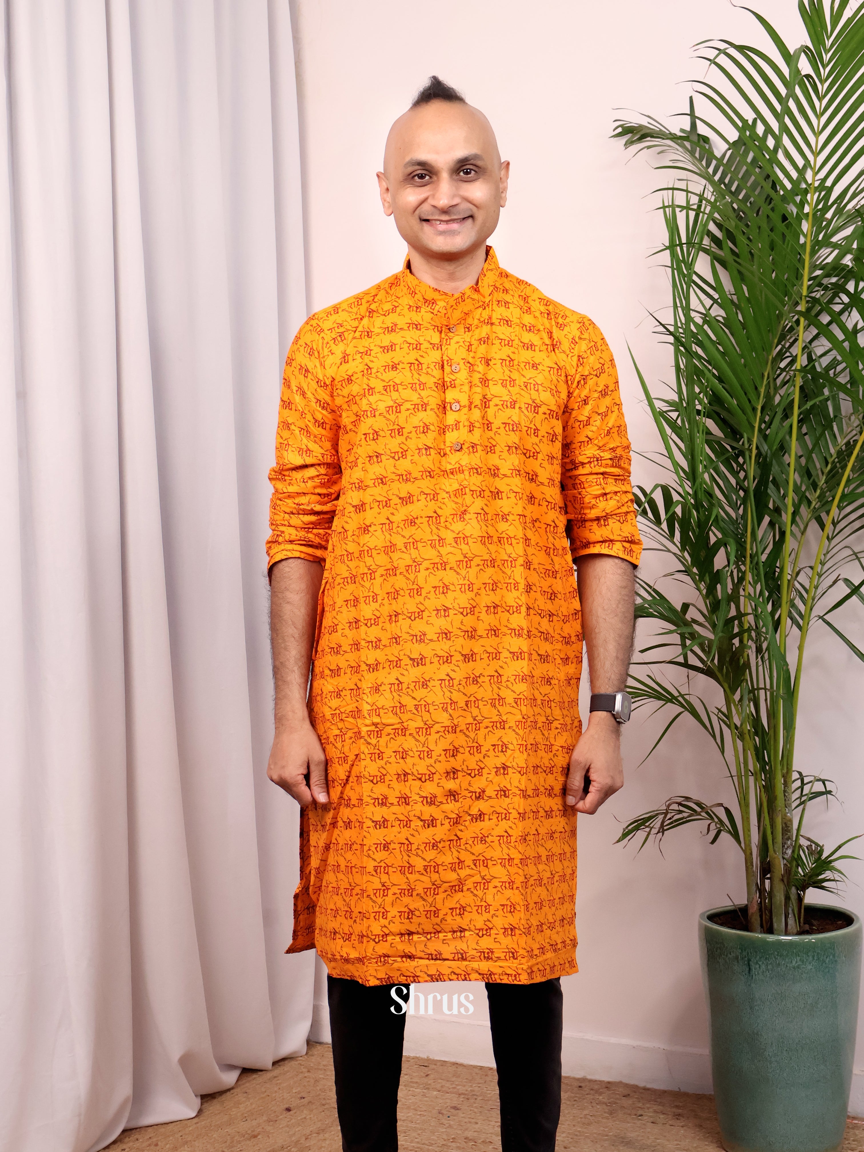 Orange- Readymade Mens Kurta