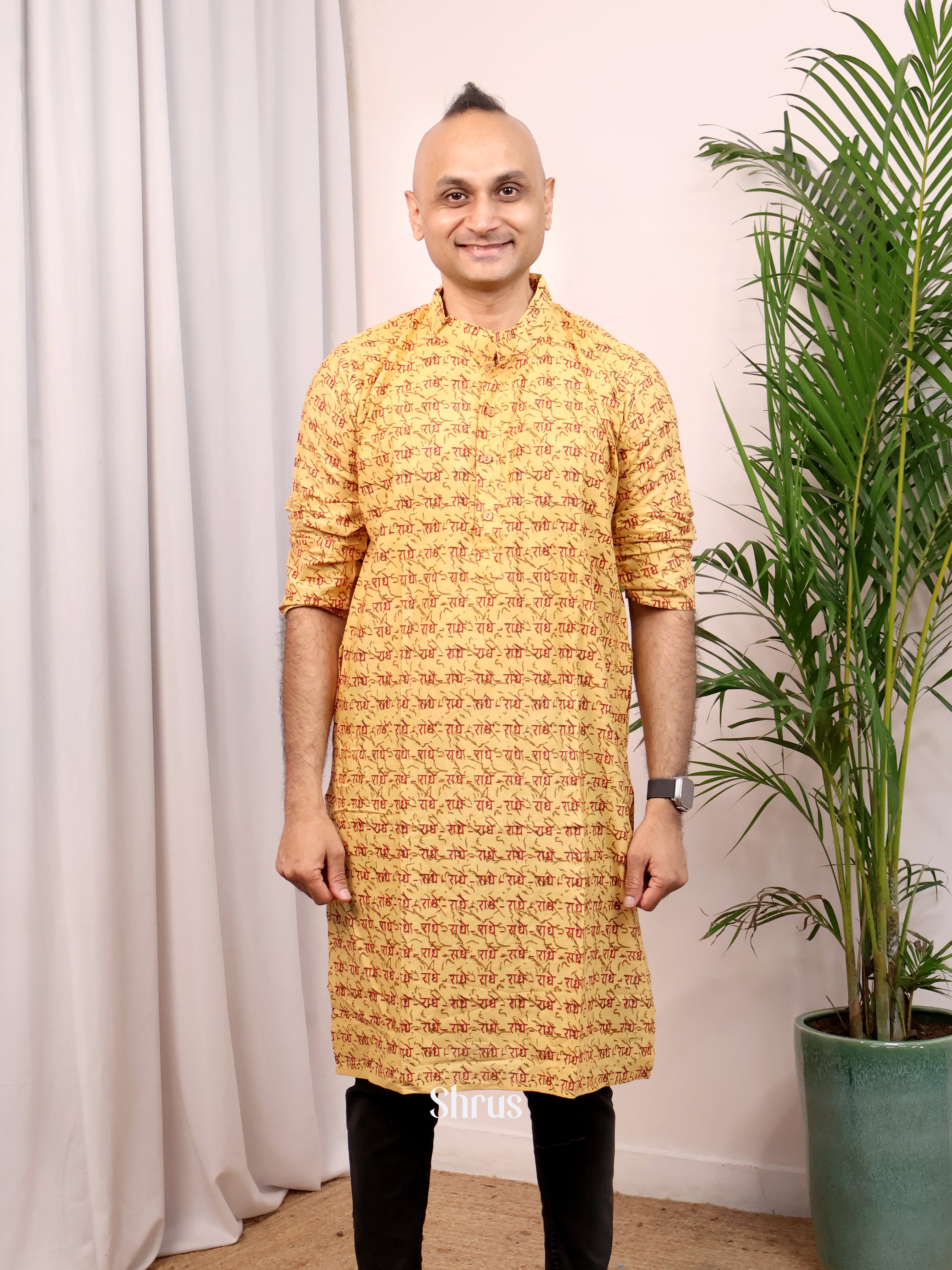 Yellow- Readymade Mens Kurta