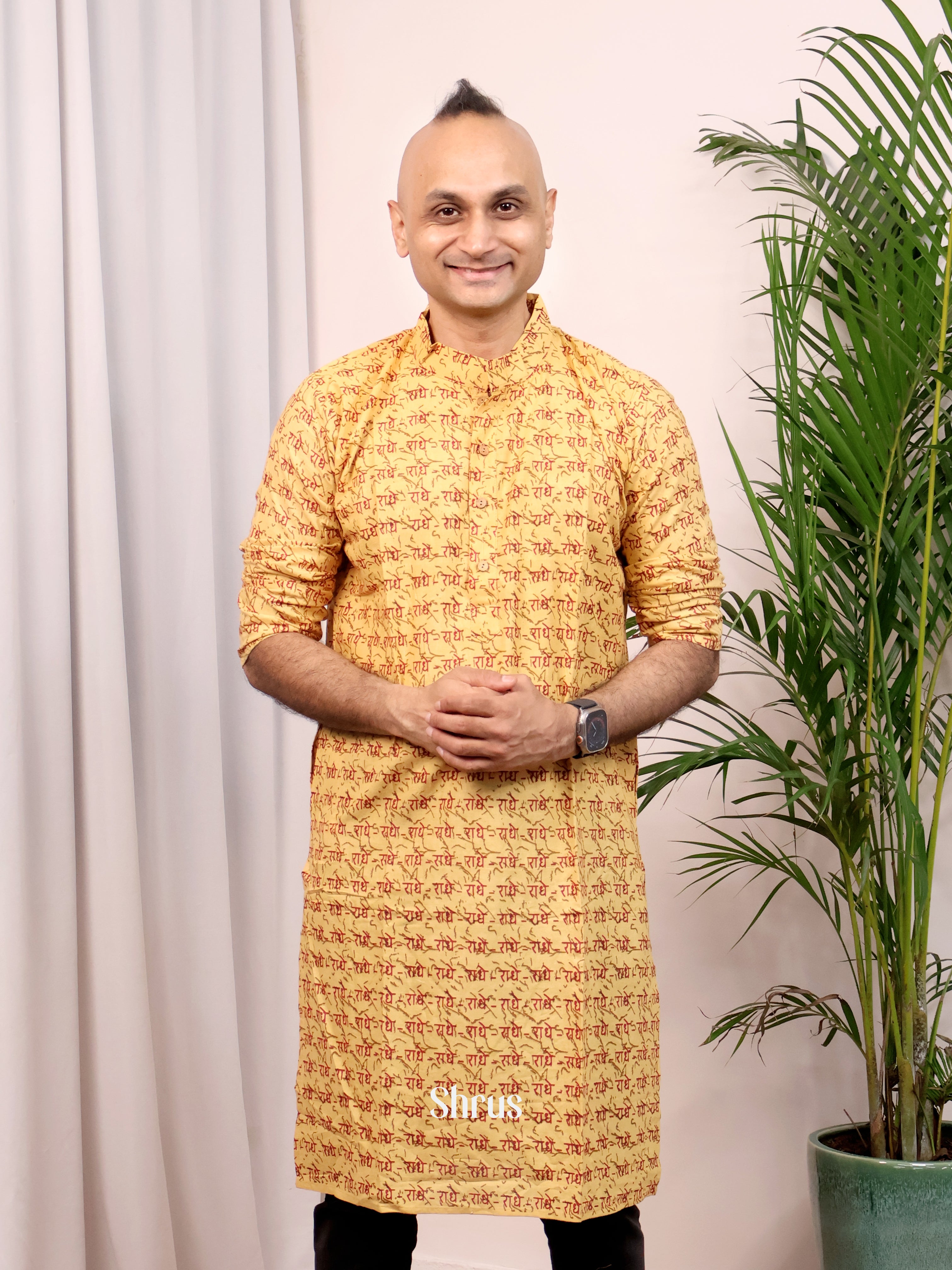 Yellow- Readymade Mens Kurta