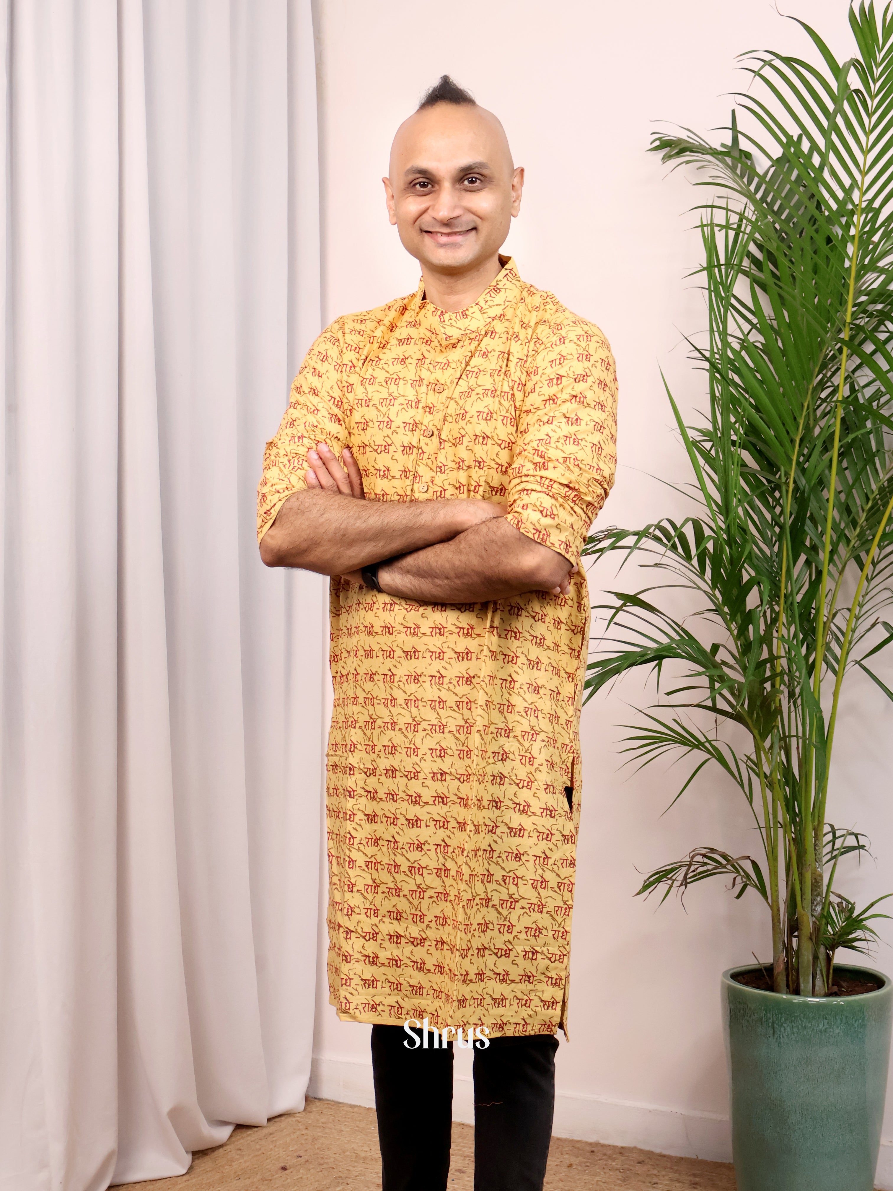 Yellow- Readymade Mens Kurta