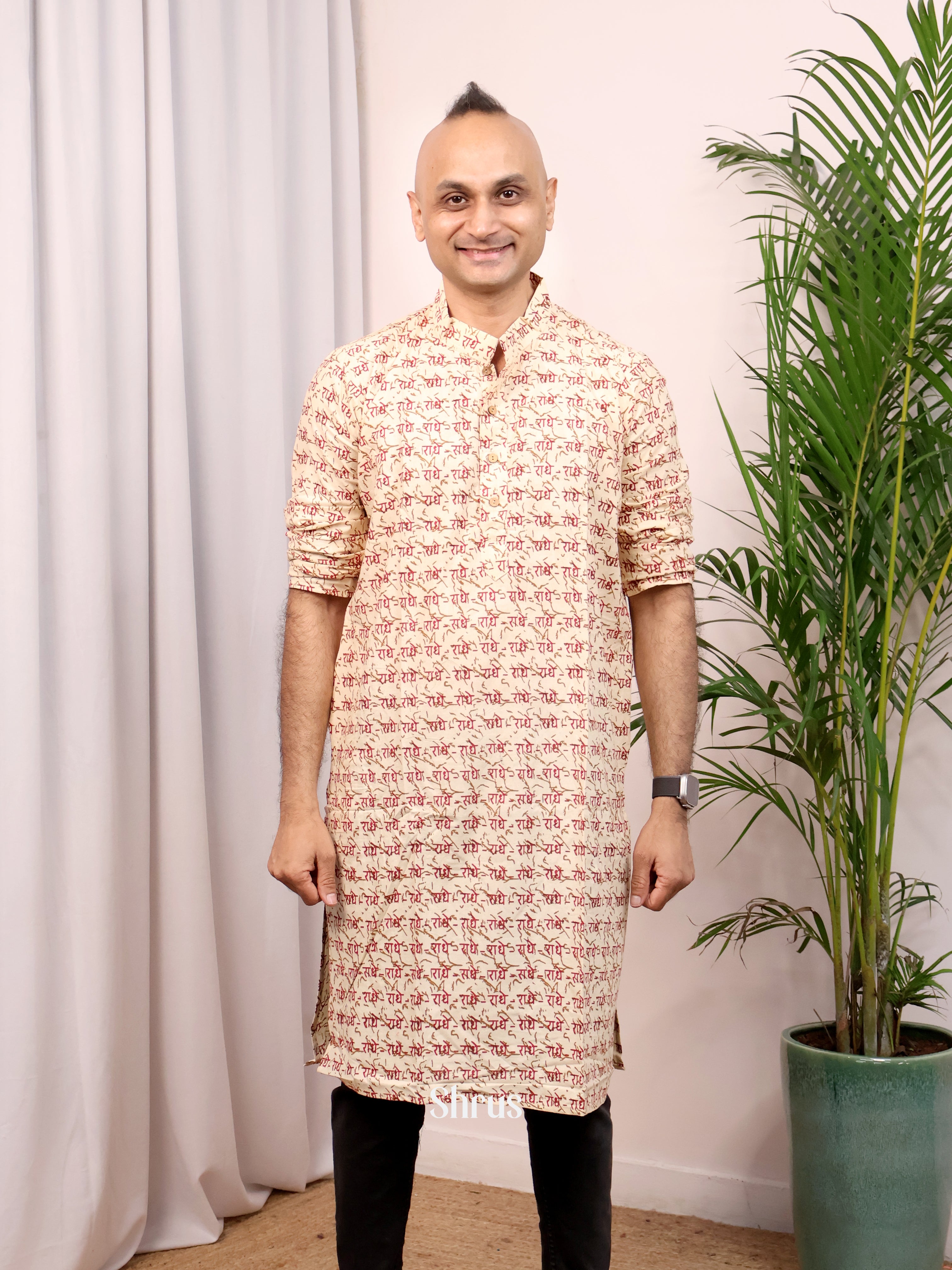 Cream - Readymade Mens Kurta