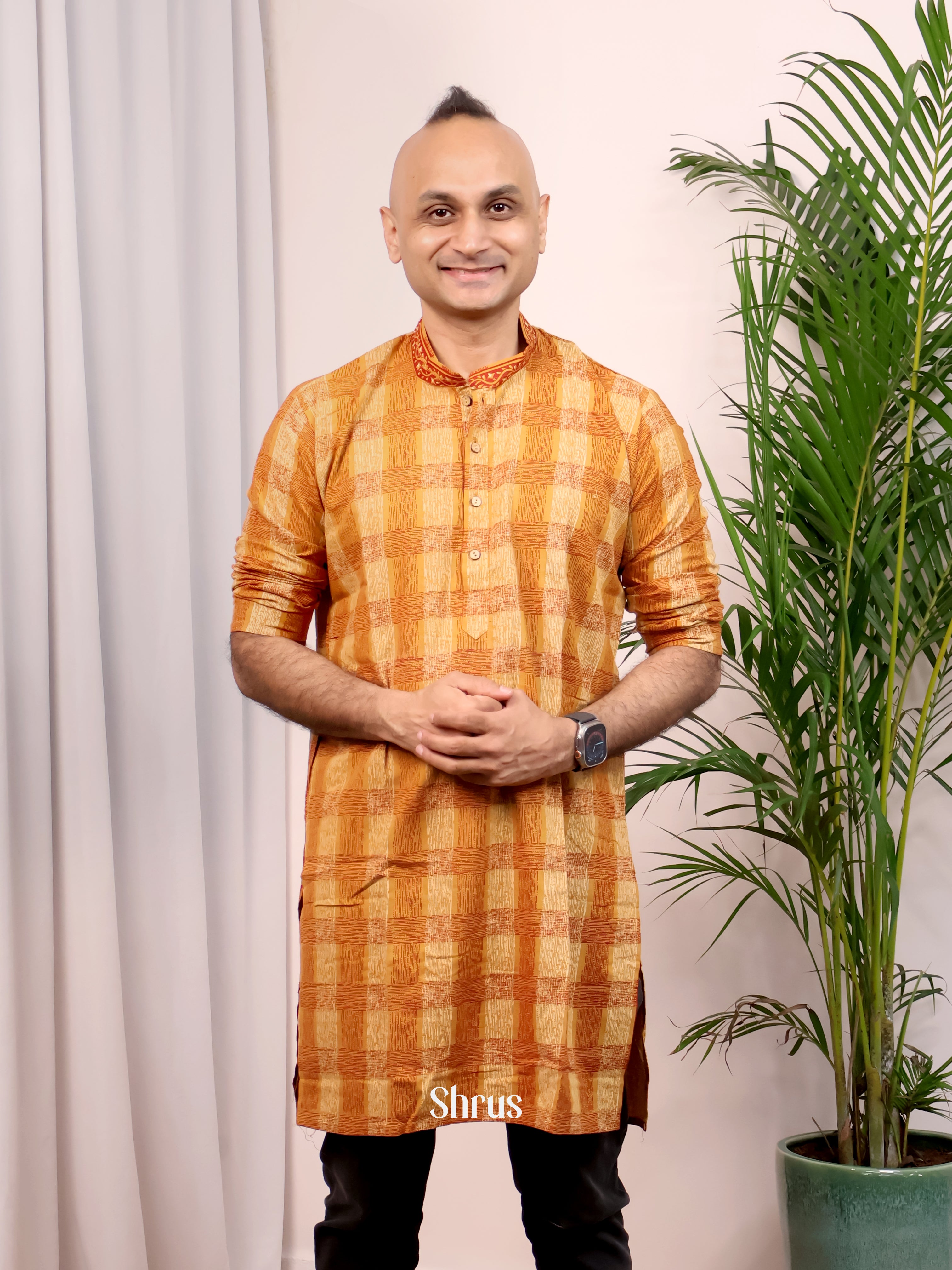 Orange- Readymade Mens Kurta