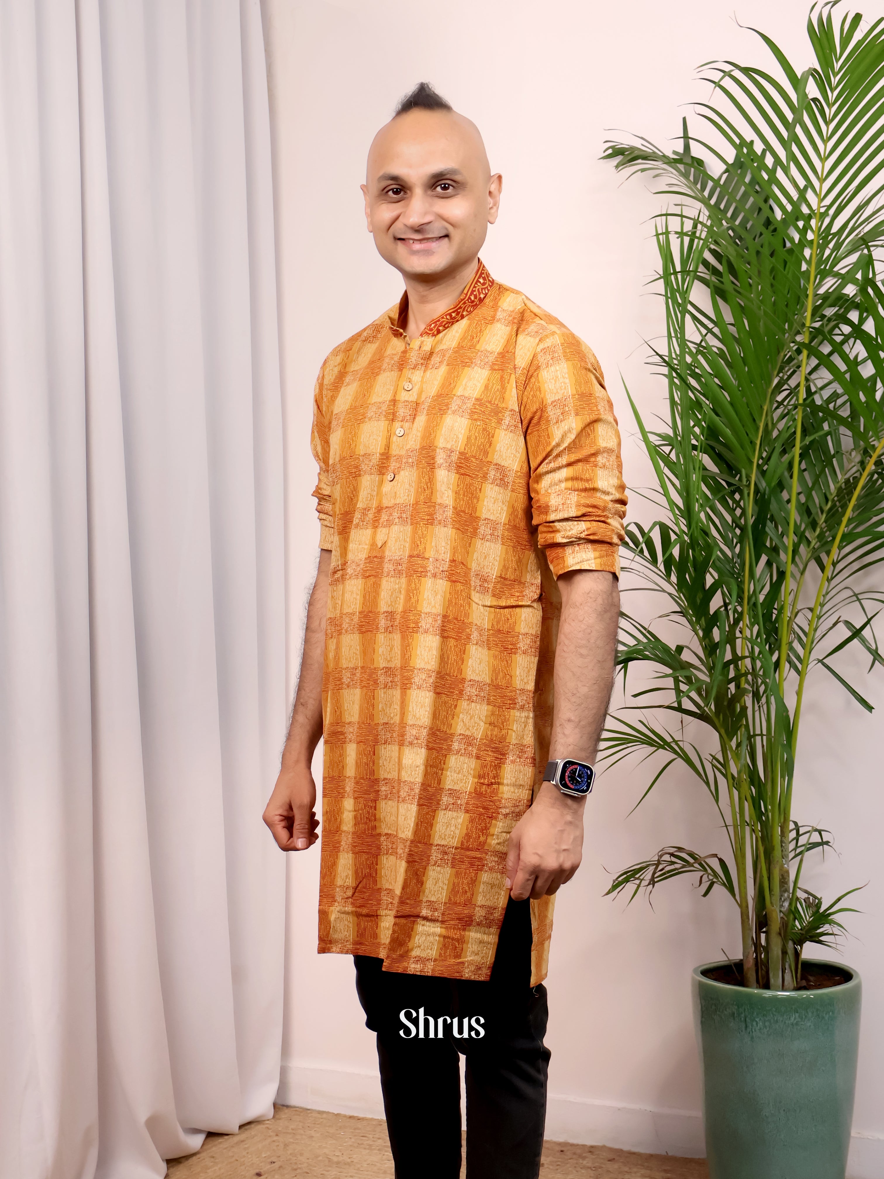 Orange- Readymade Mens Kurta