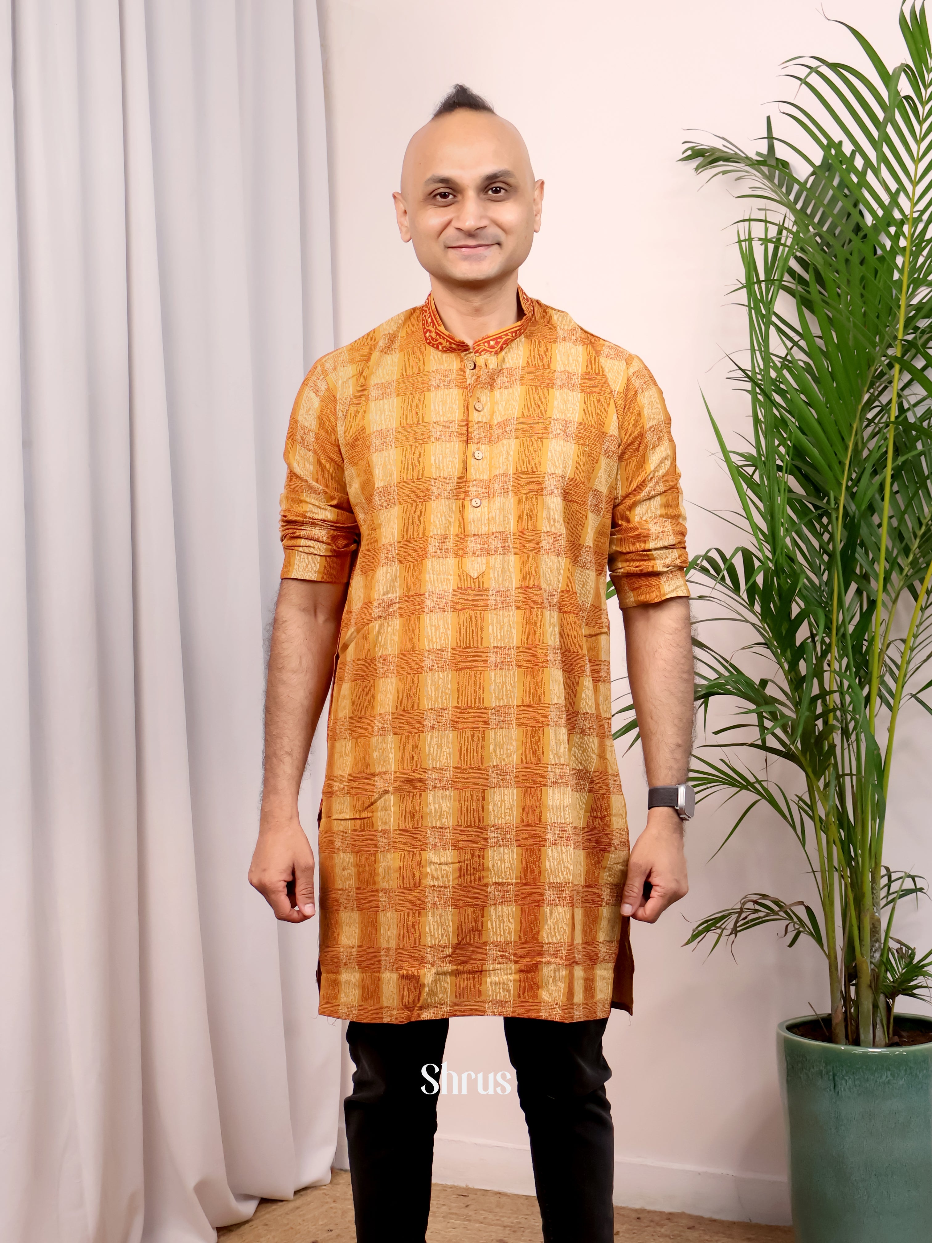 Orange- Readymade Mens Kurta