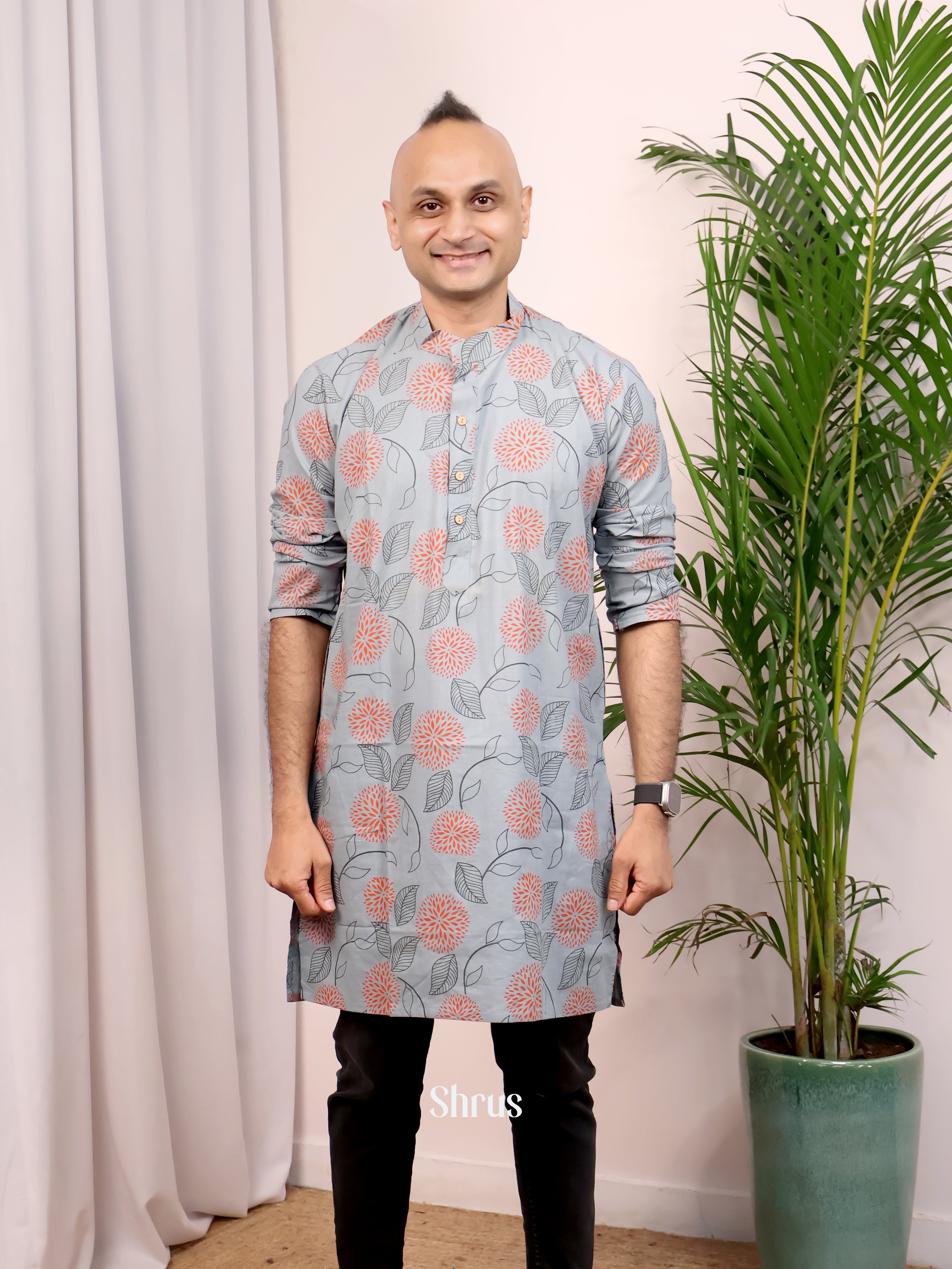 Grey -Readymade Mens Kurta - Shop on Shrus.com