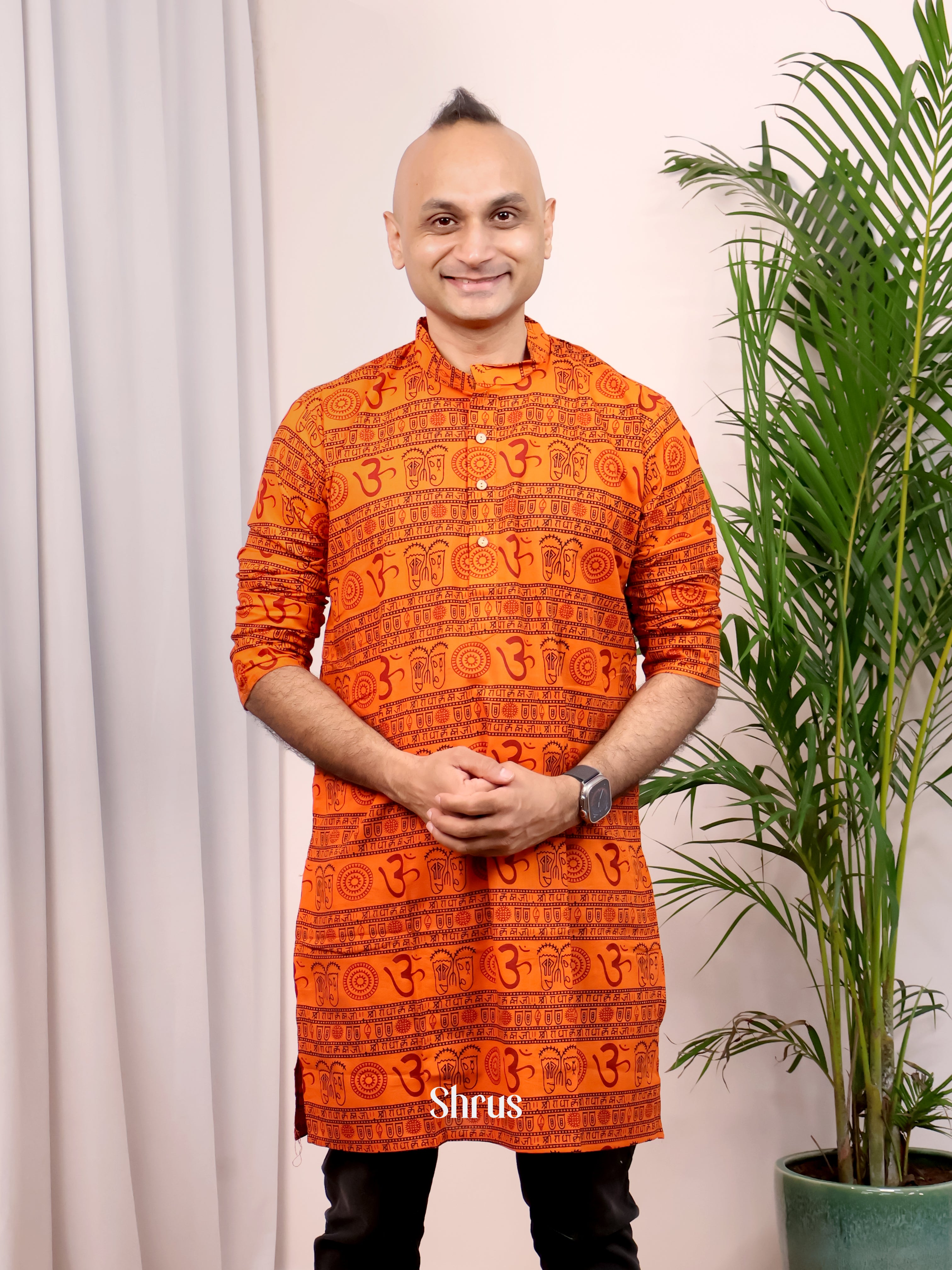 Orange - Readymade Mens Kurta