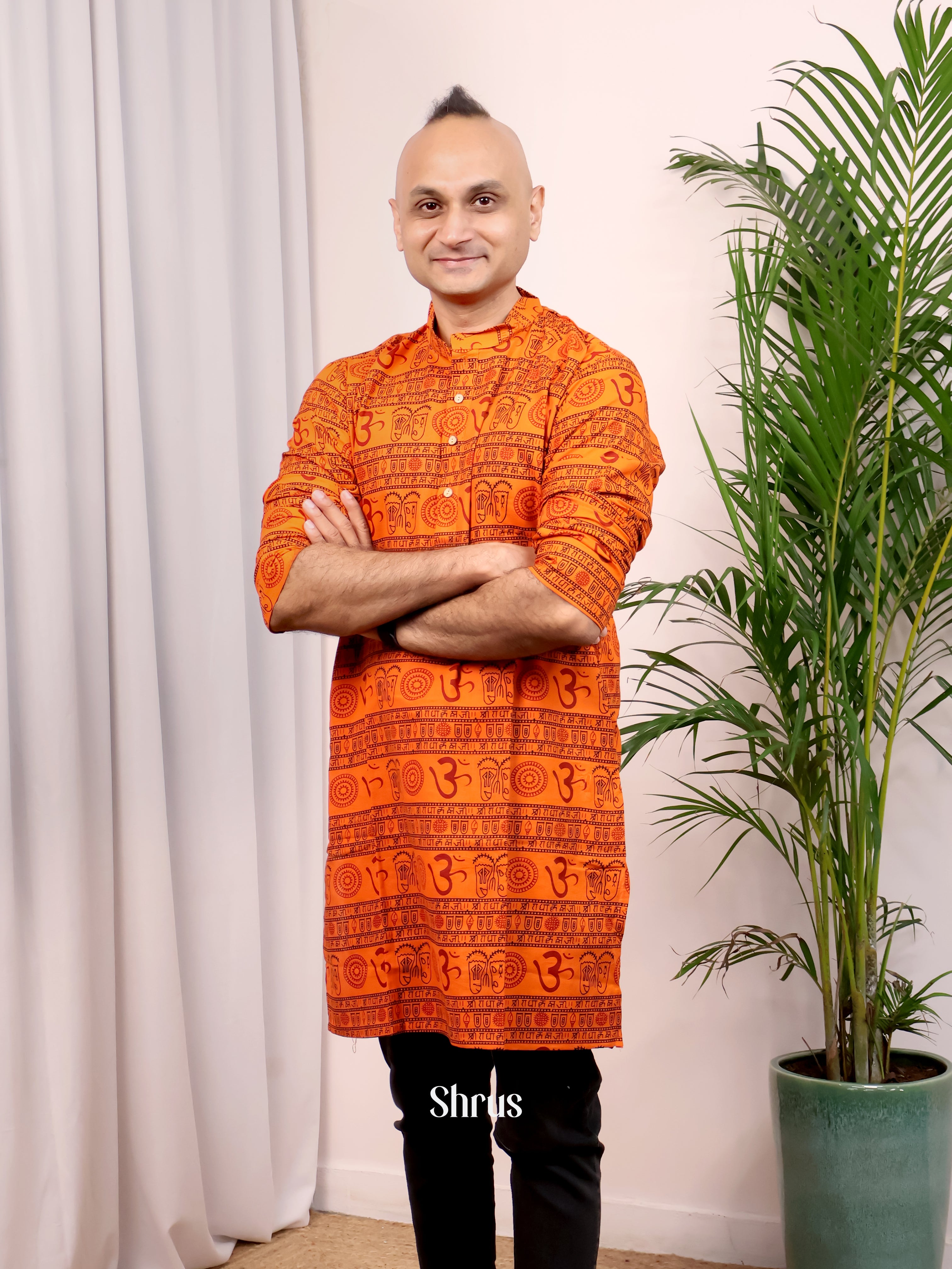 Orange - Readymade Mens Kurta