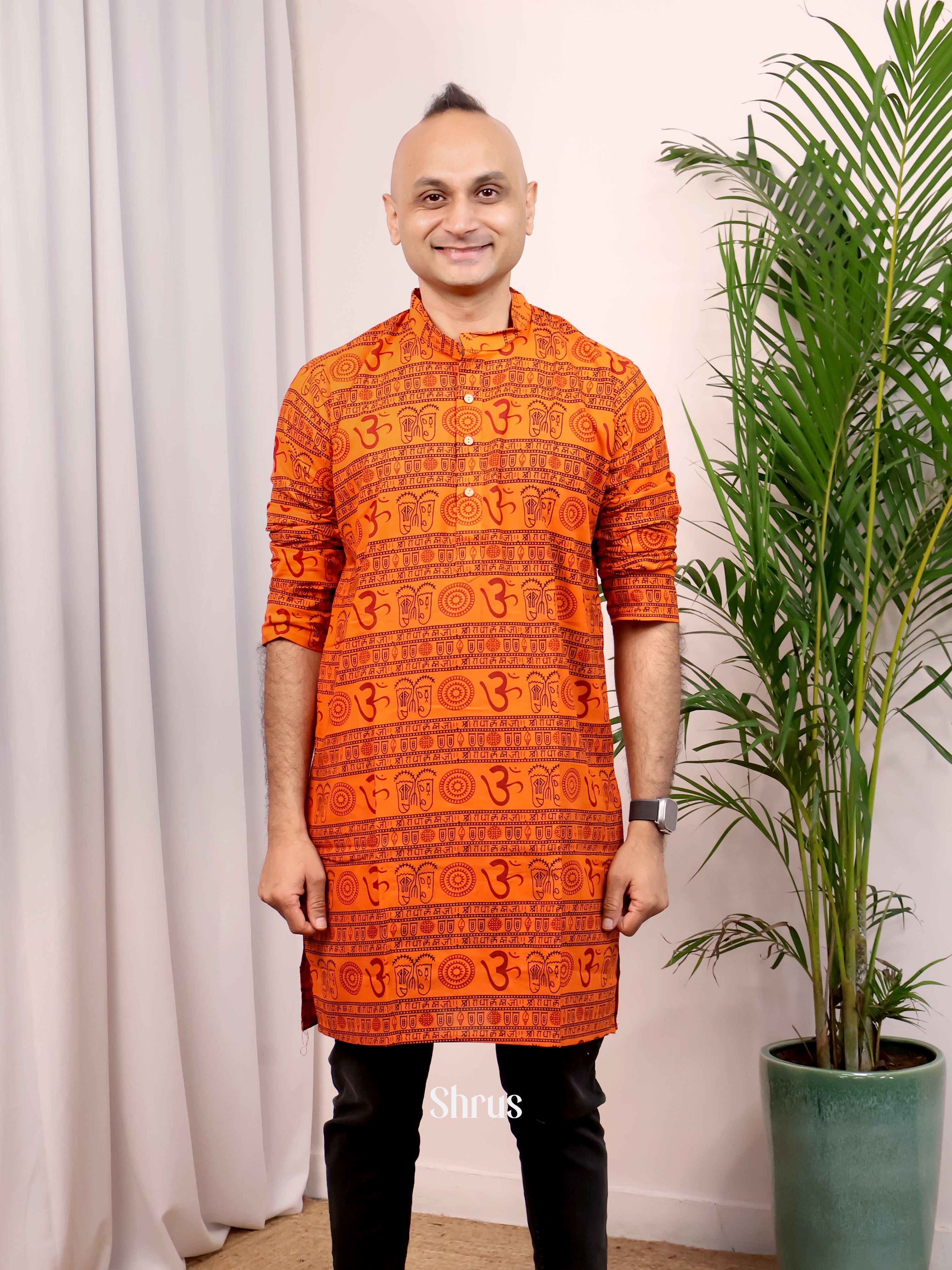 Orange - Readymade Mens Kurta