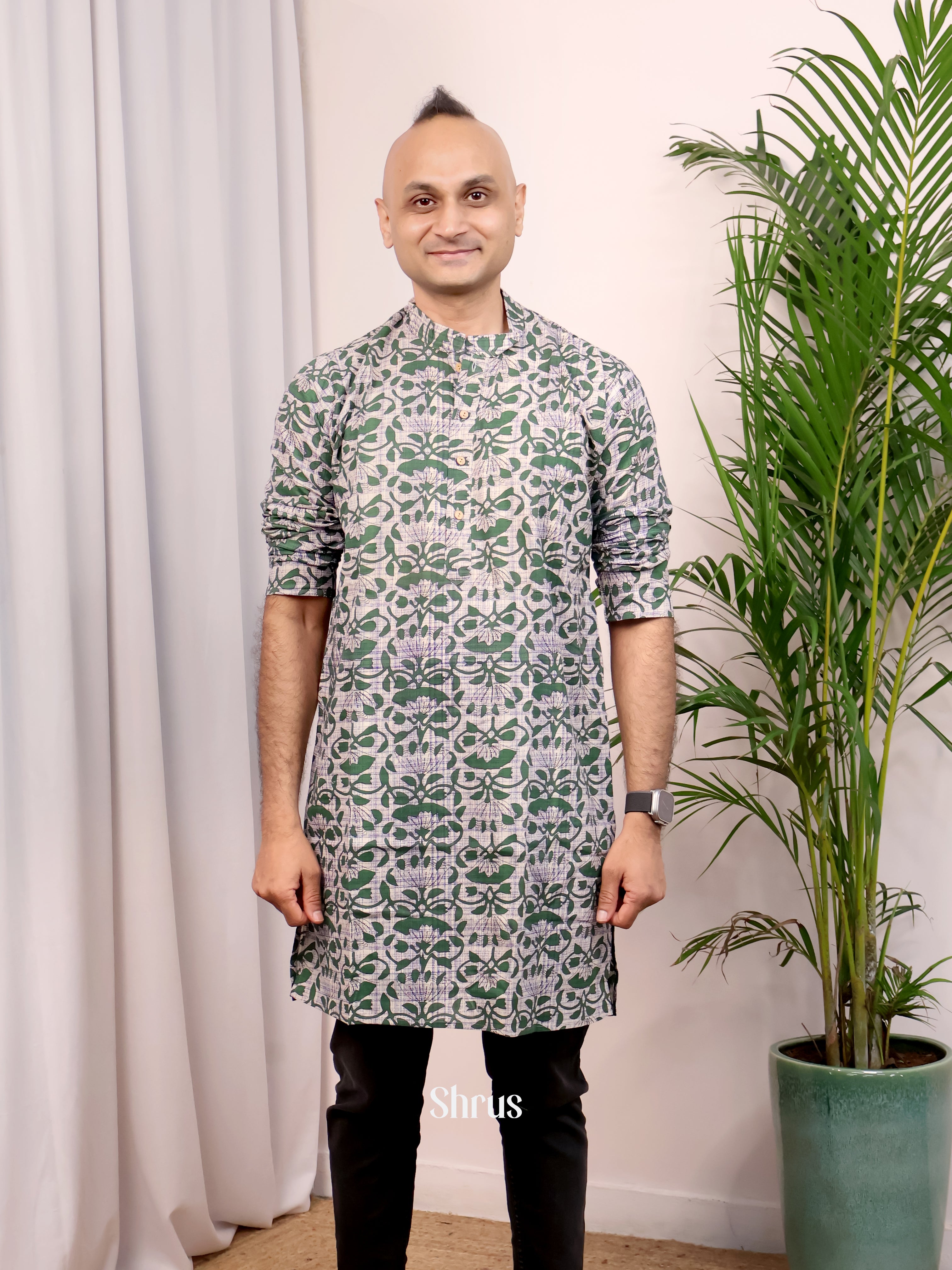 Cream & Green - Readymade Mens Kurta