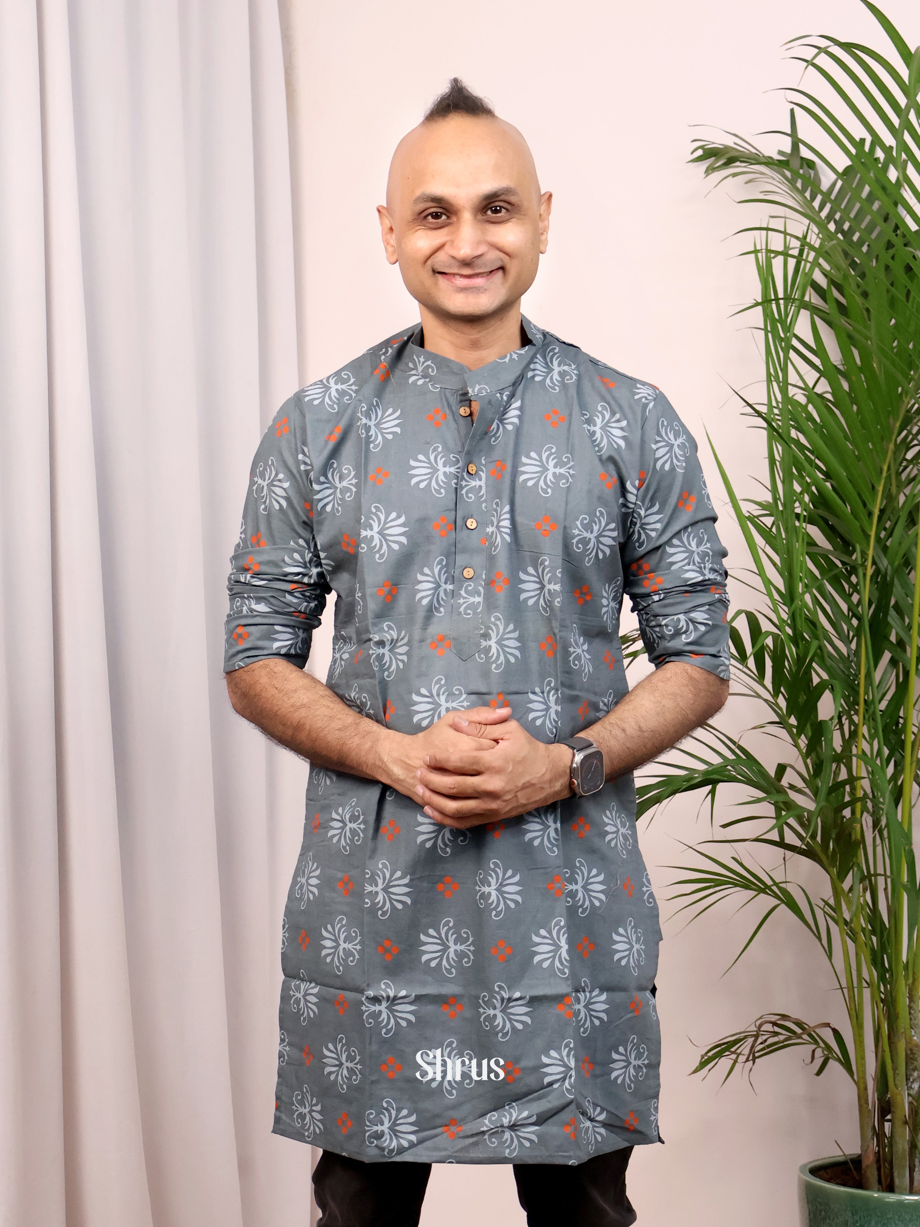 Grey - Readymade Mens Kurta - Shop on Shrus.com