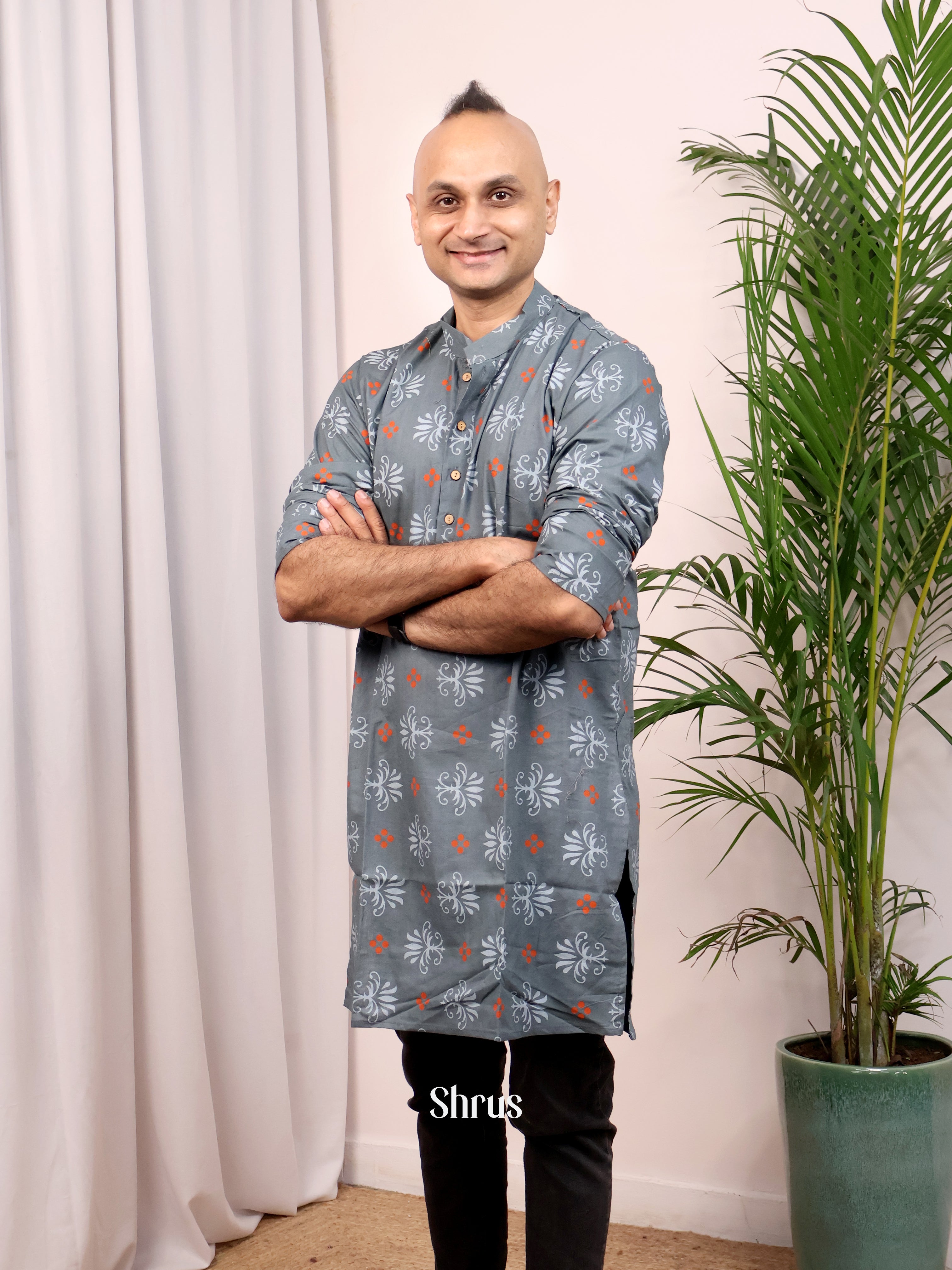 Grey - Readymade Mens Kurta - Shop on Shrus.com