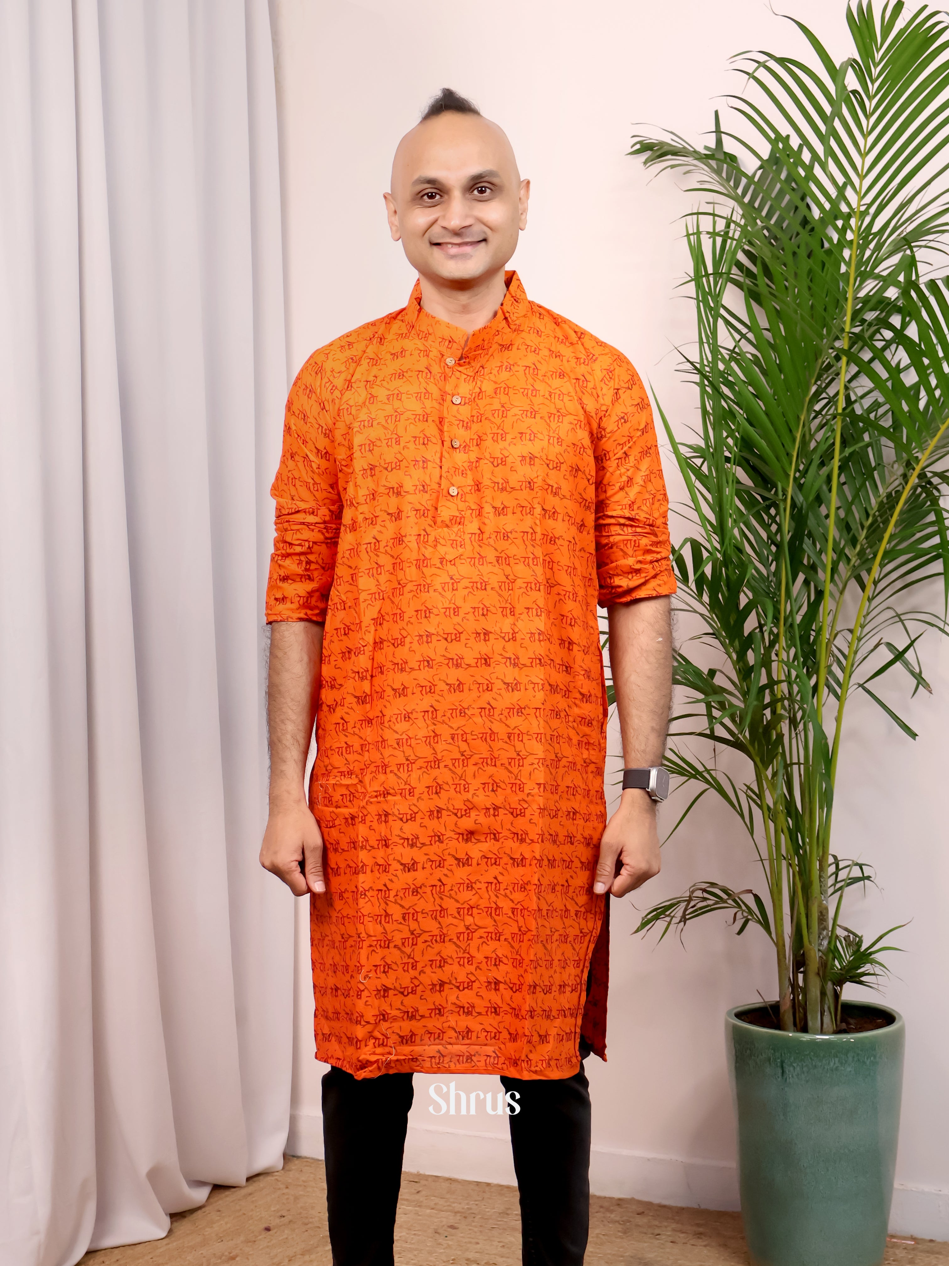 Orange - Readymade Mens Kurta