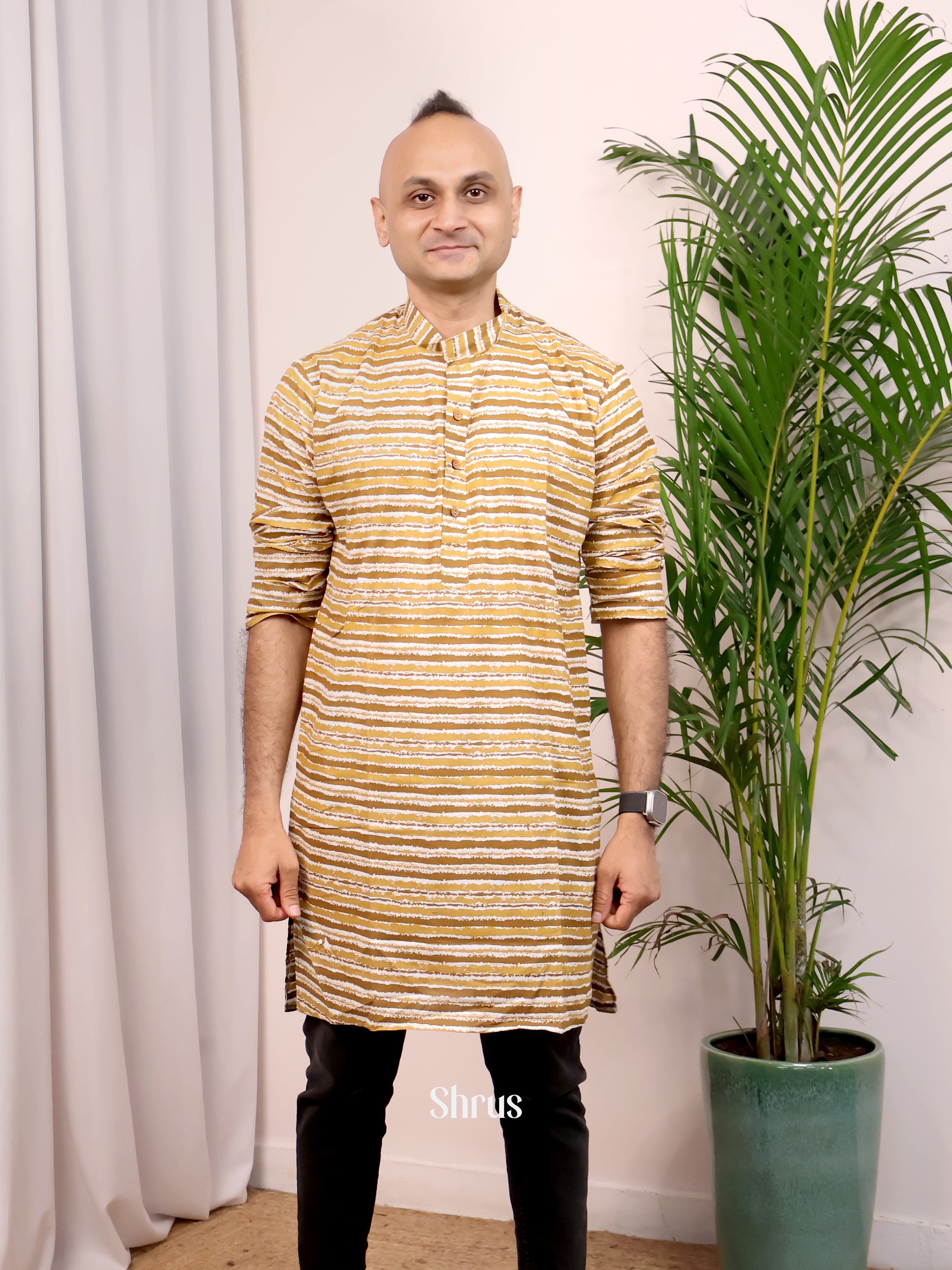 Cream & Brown - Readymade Mens Kurta