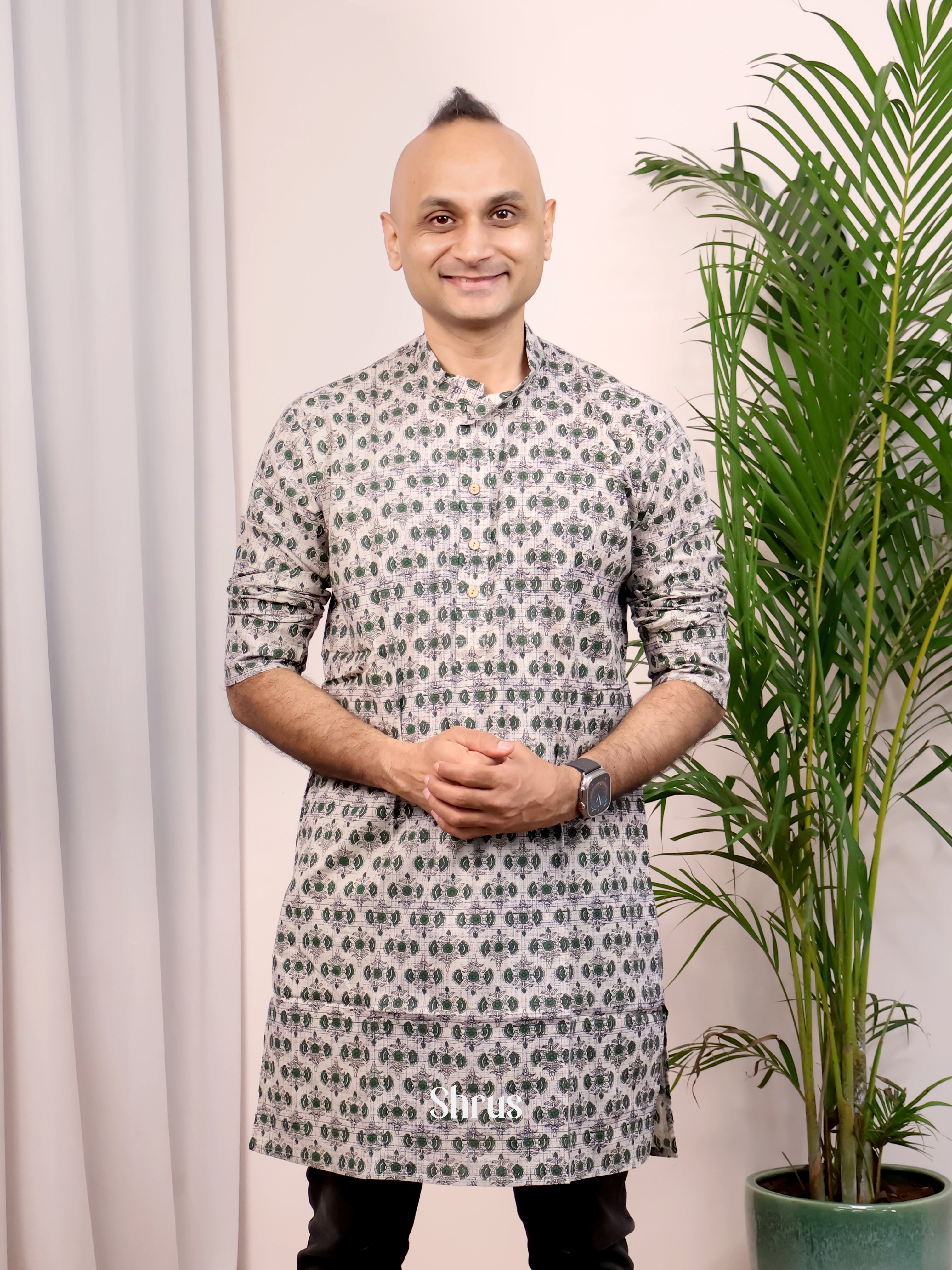 Cream & Green - Readymade Mens Kurta