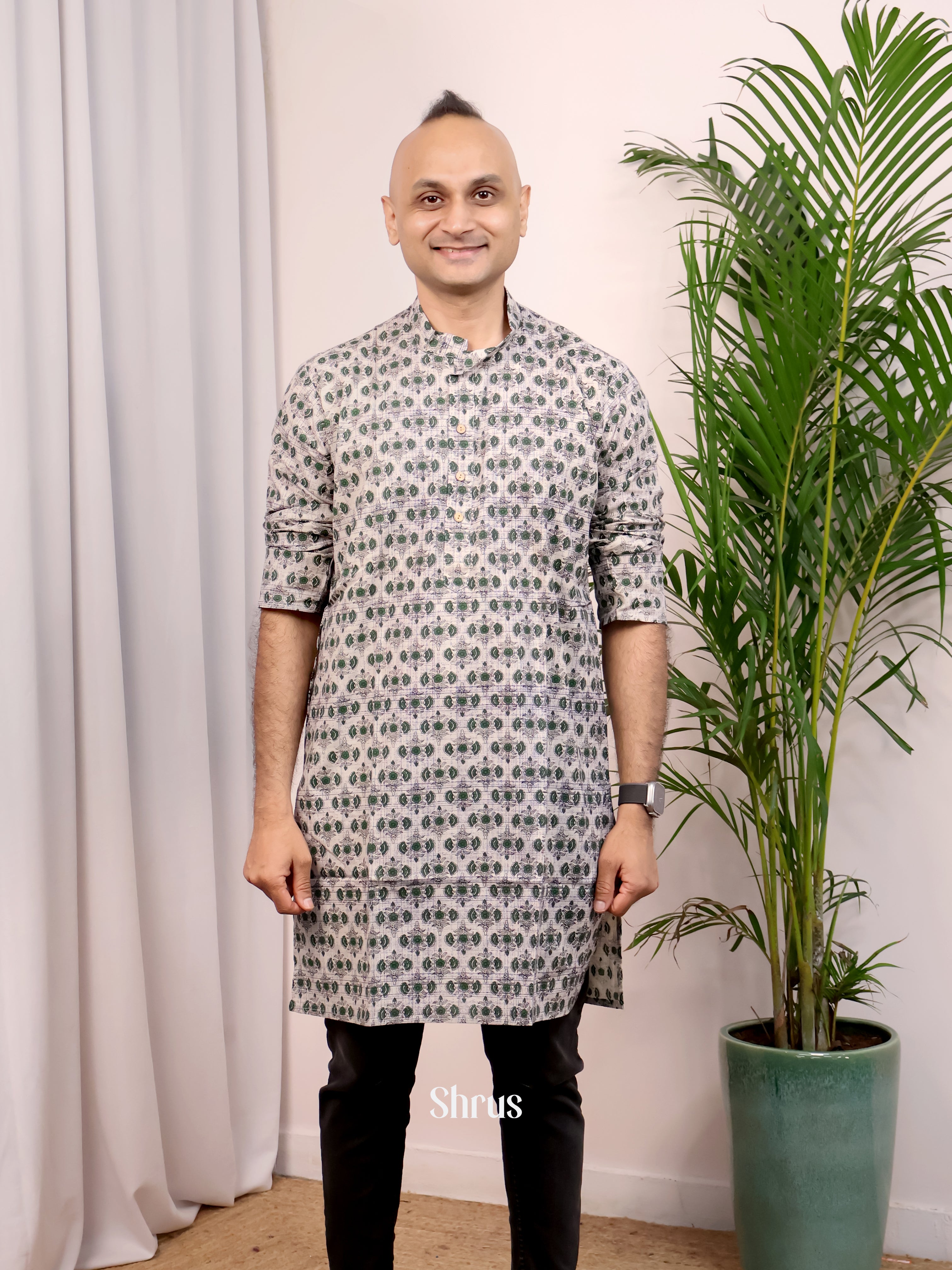 Cream & Green - Readymade Mens Kurta