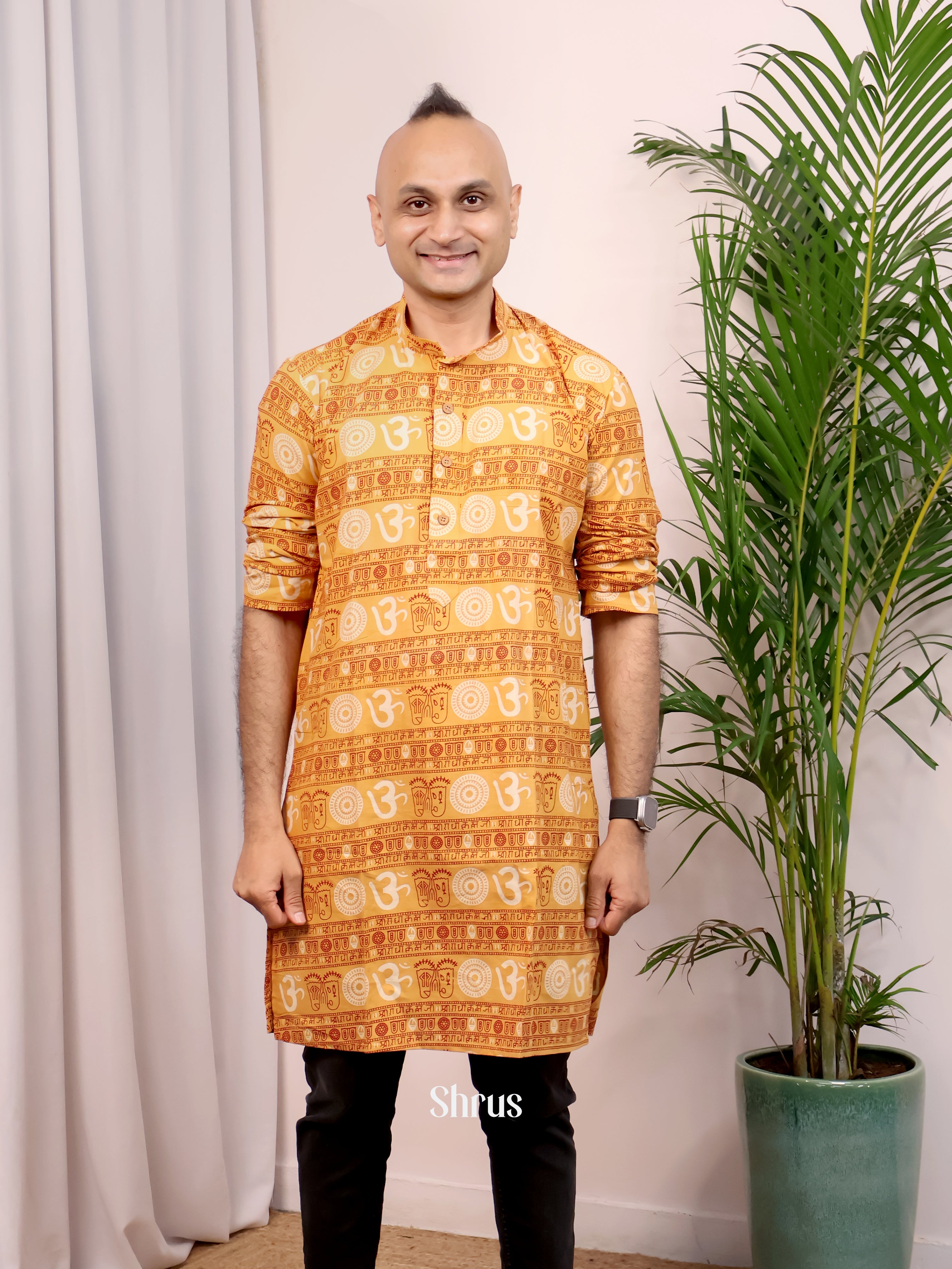 Mustard - Readymade Mens Kurta