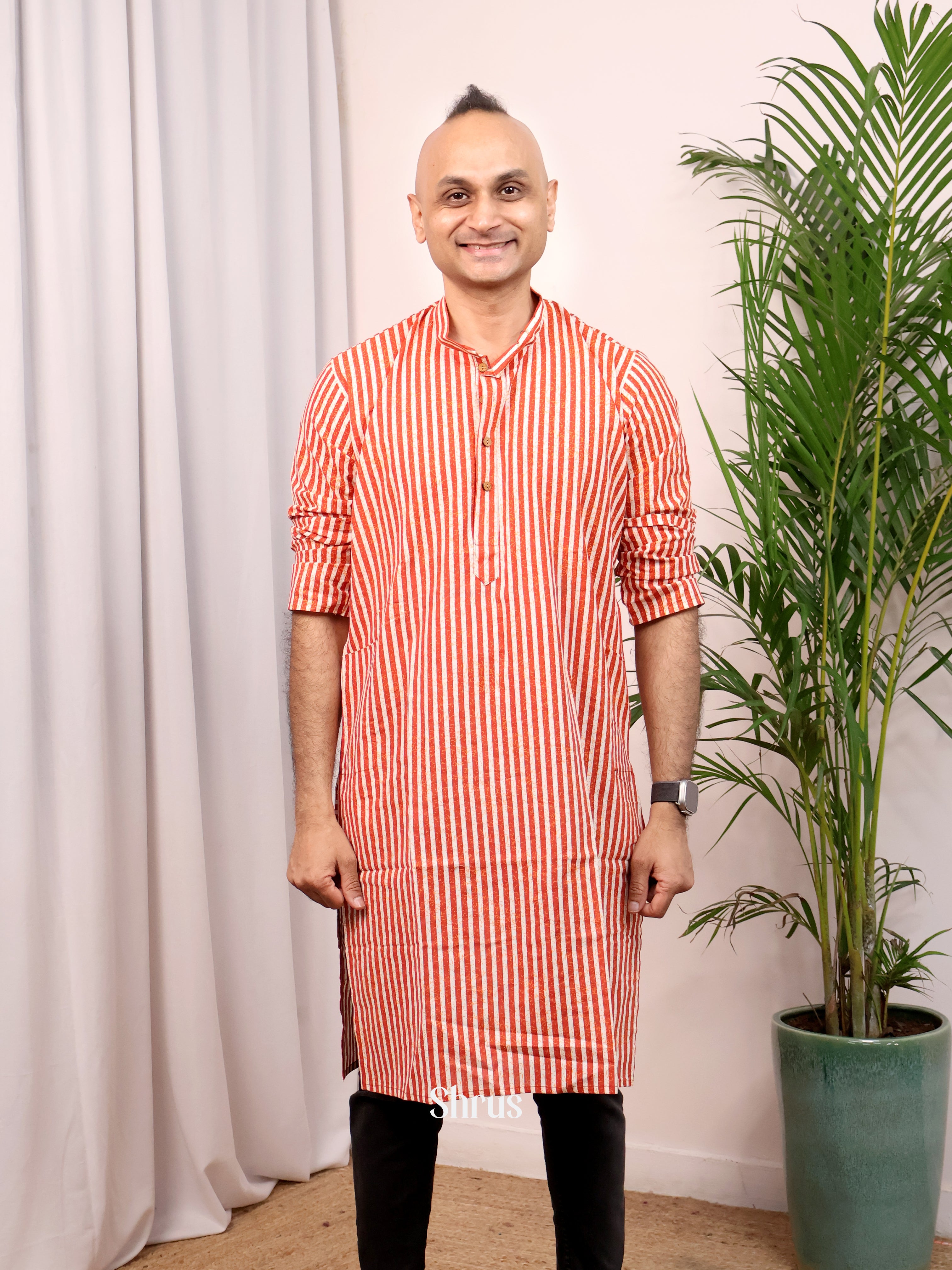 Red & Cream - Readymade Mens Kurta - Shop on Shrus.com