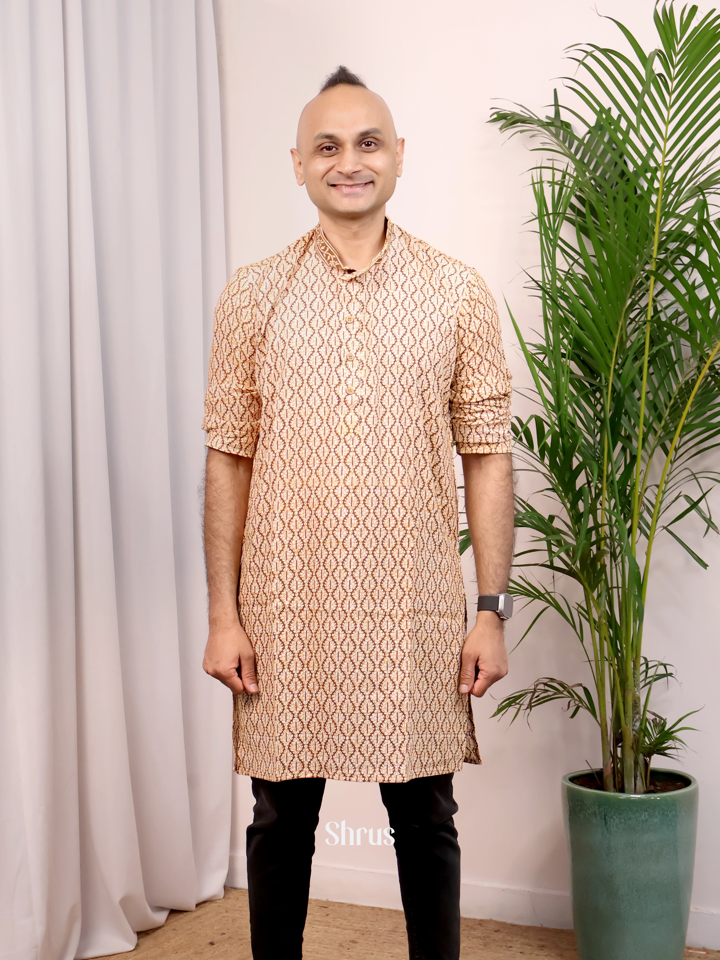 Cream - Readymade Mens Kurta