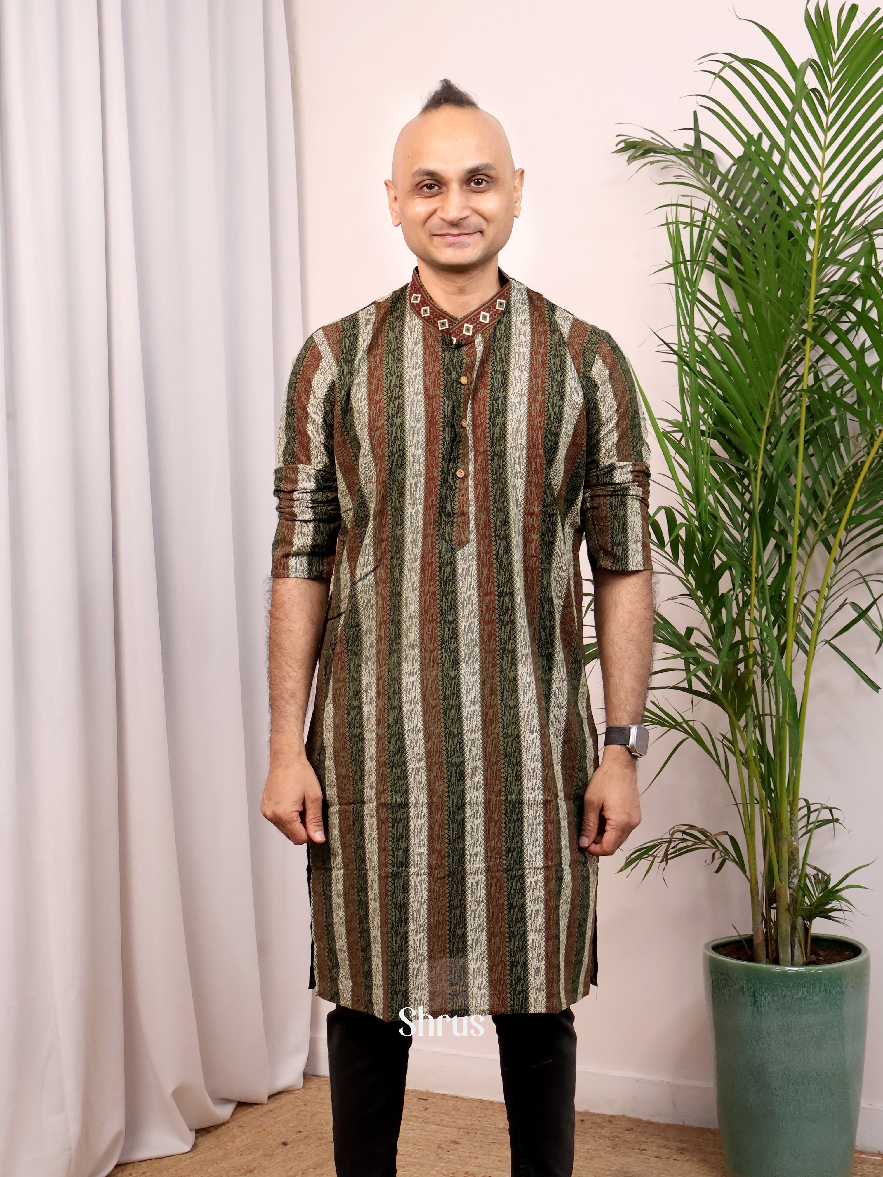 Green& Brown - Readymade Mens Kurta