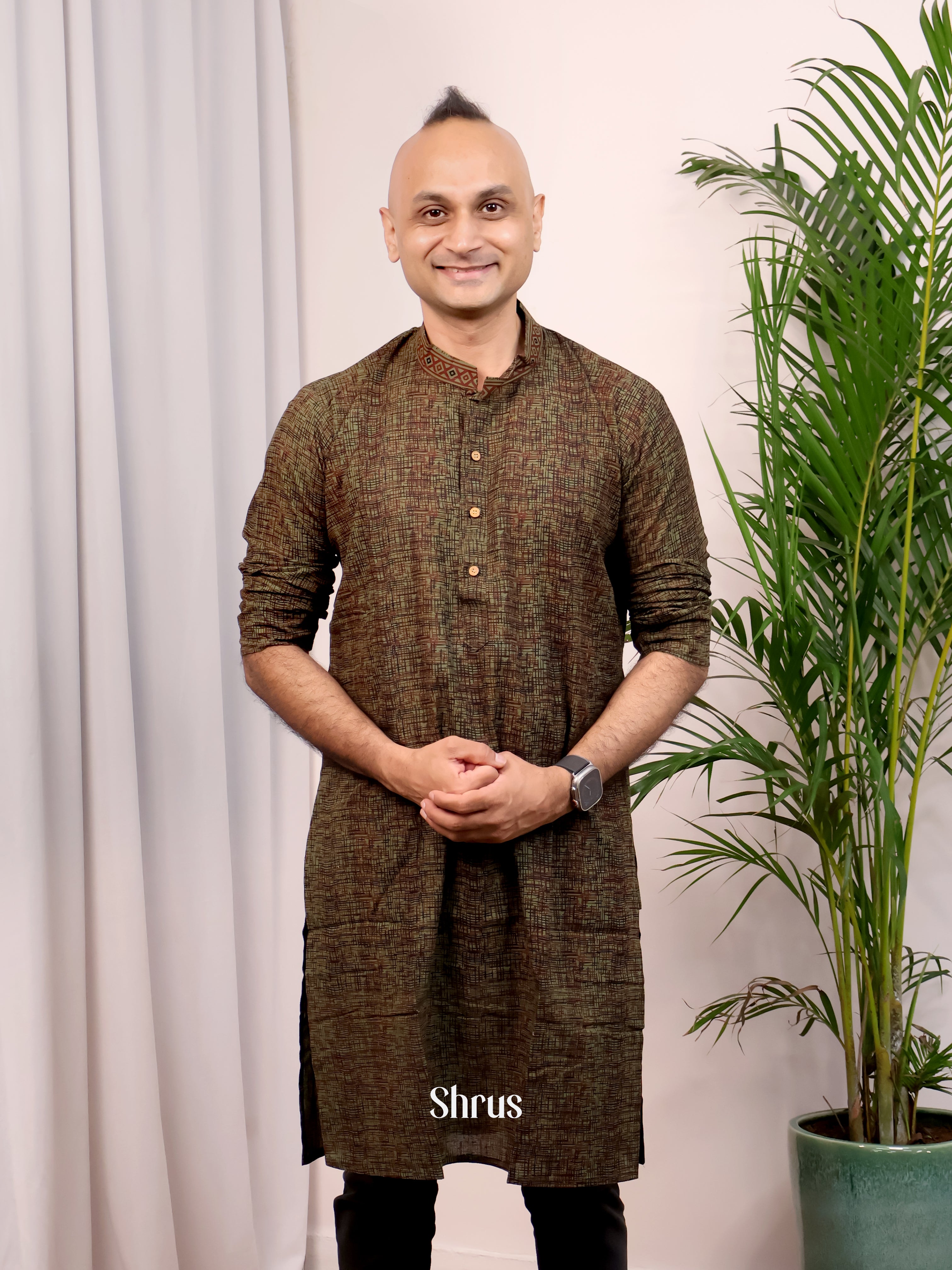 Greenish Brown - Readymade Mens Kurta - Shop on Shrus.com