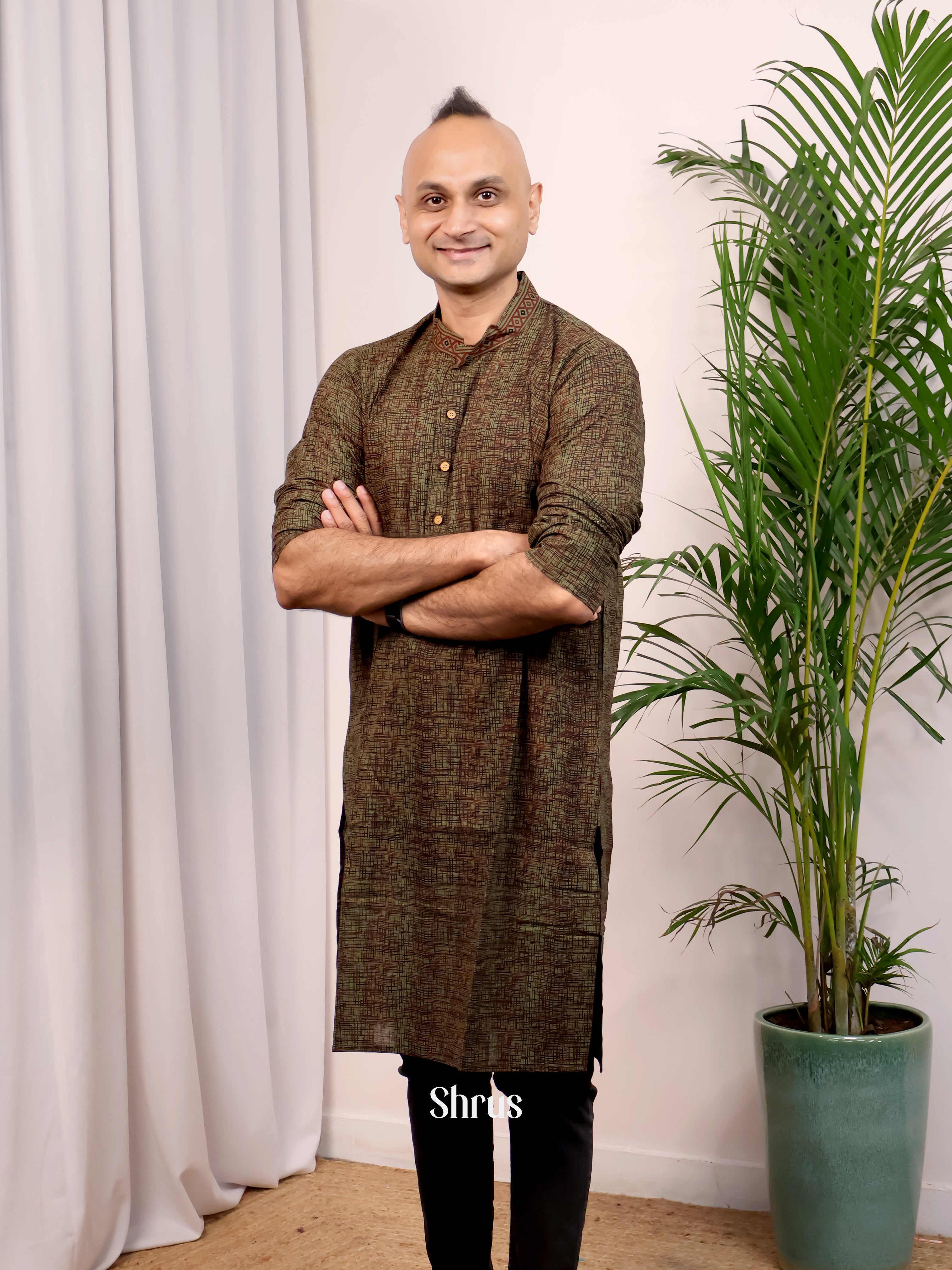 Greenish Brown - Readymade Mens Kurta - Shop on Shrus.com