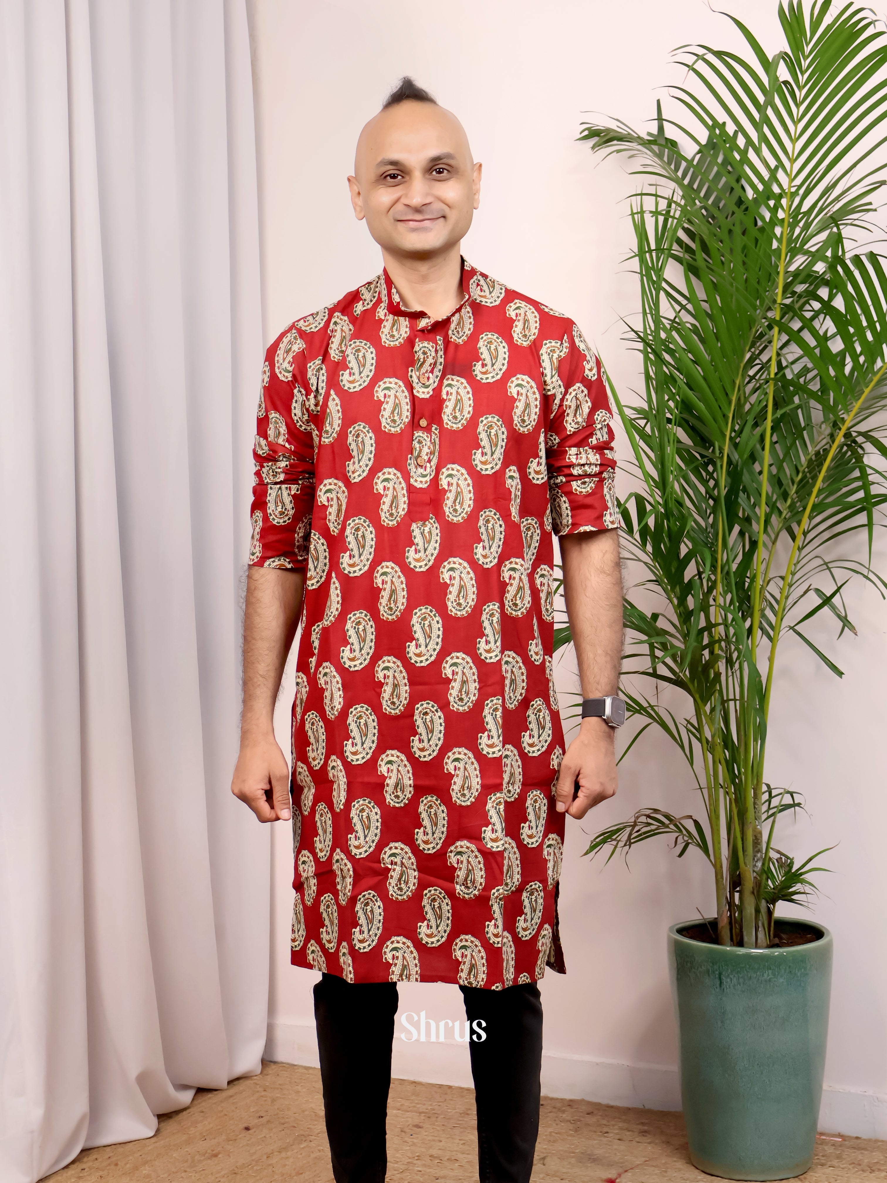 Red - Readymade Mens Kurta