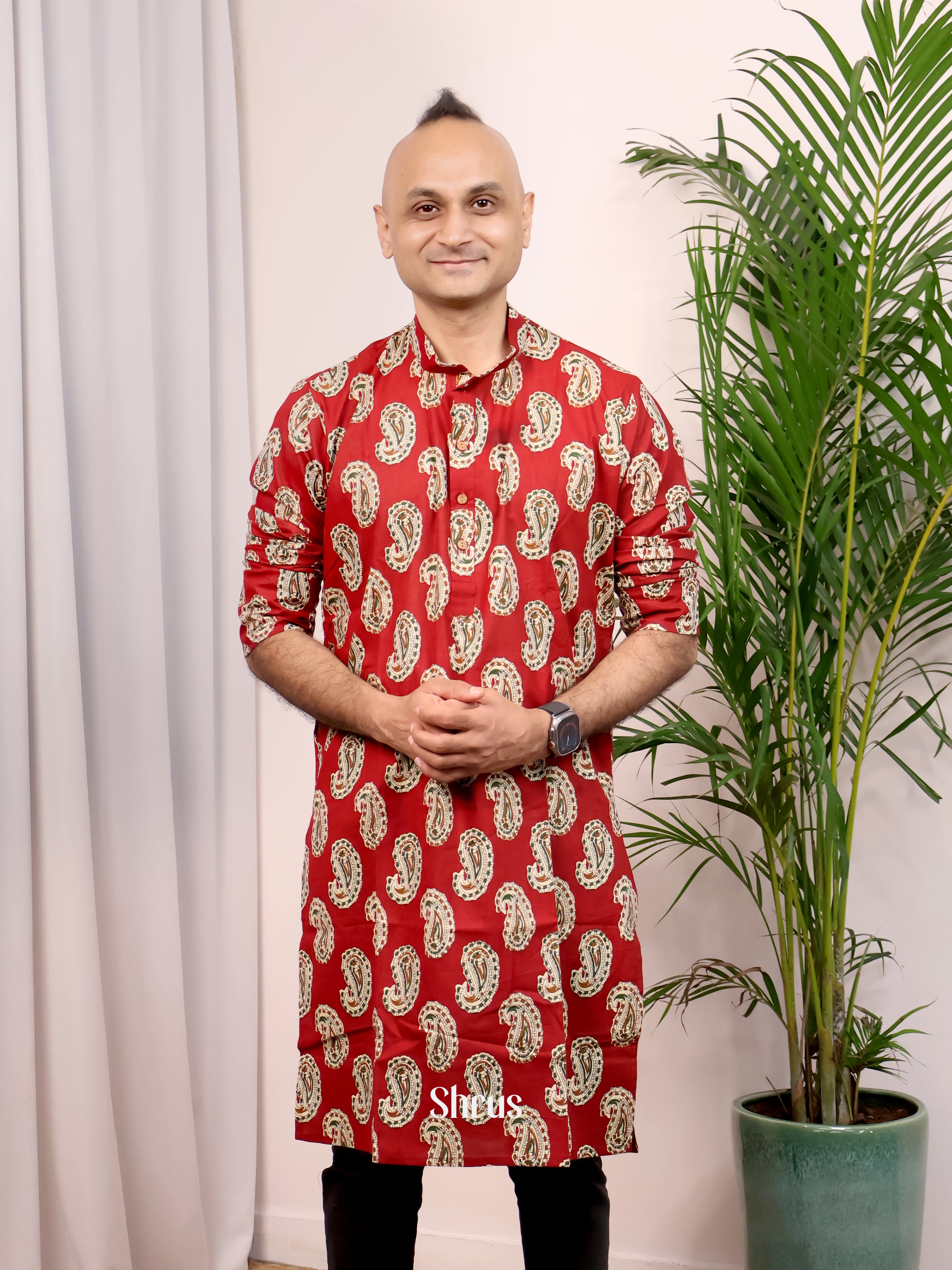 Red - Readymade Mens Kurta