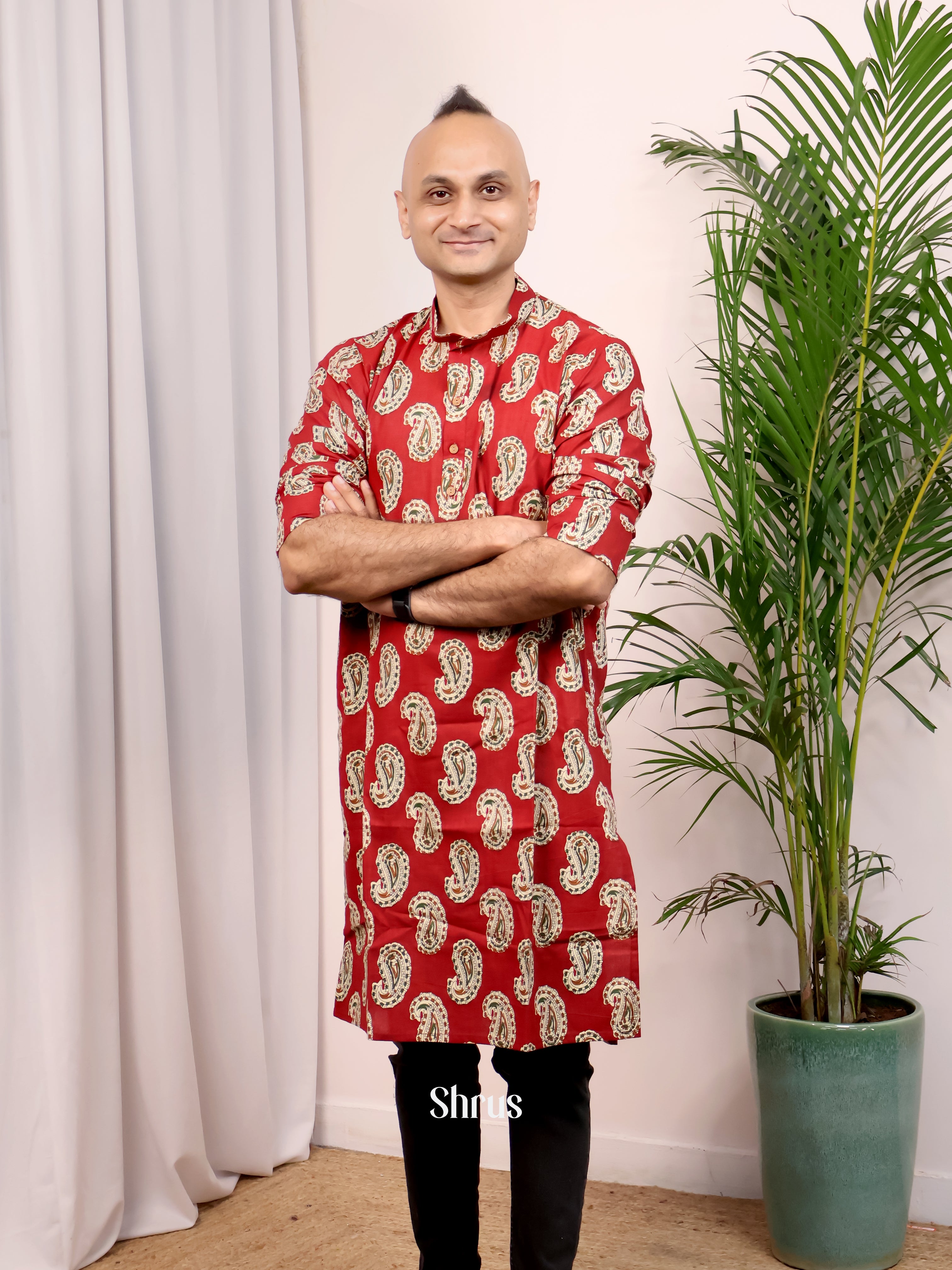 Red - Readymade Mens Kurta