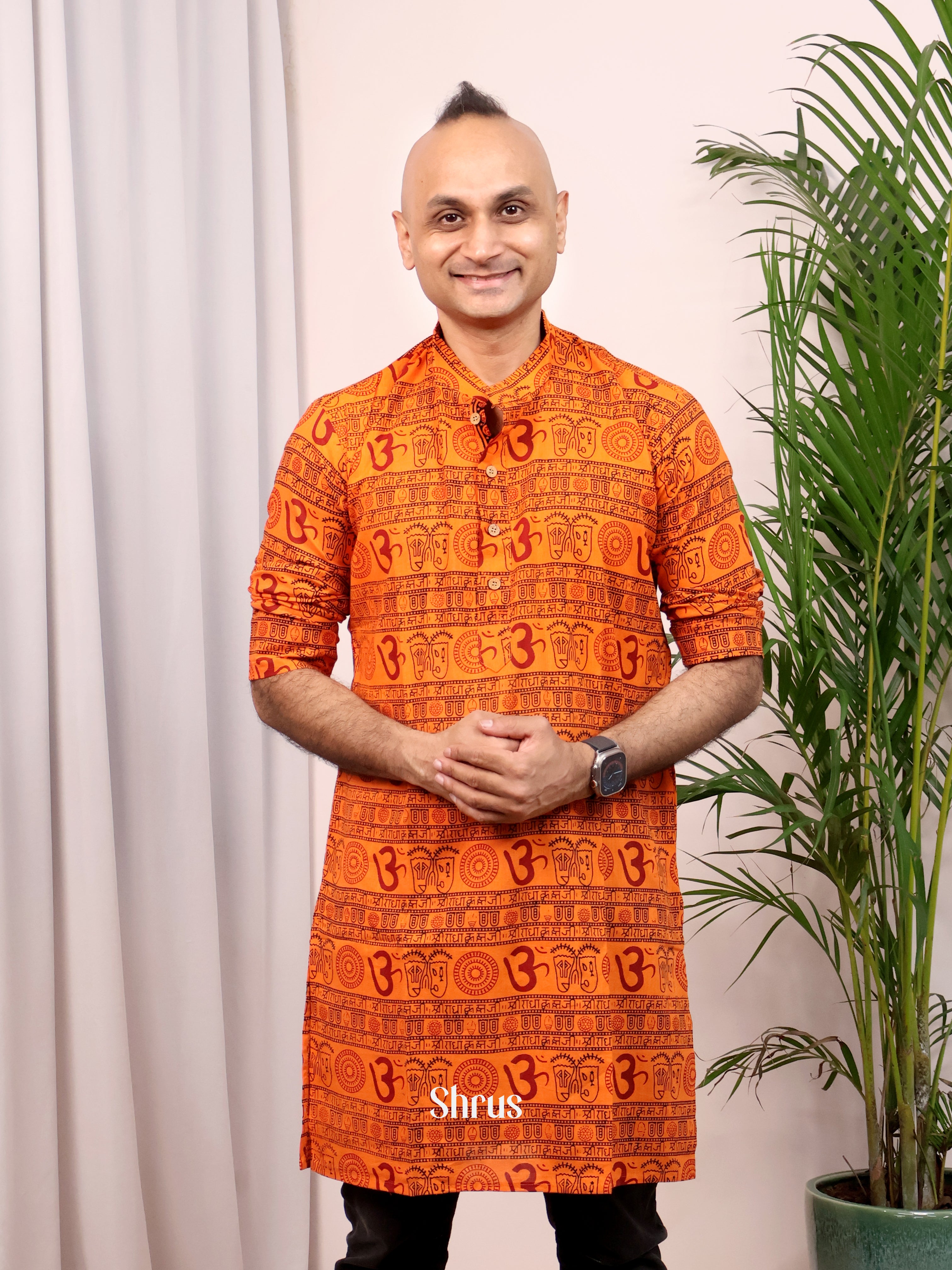 Orange - Readymade Mens Kurta - Shop on Shrus.com