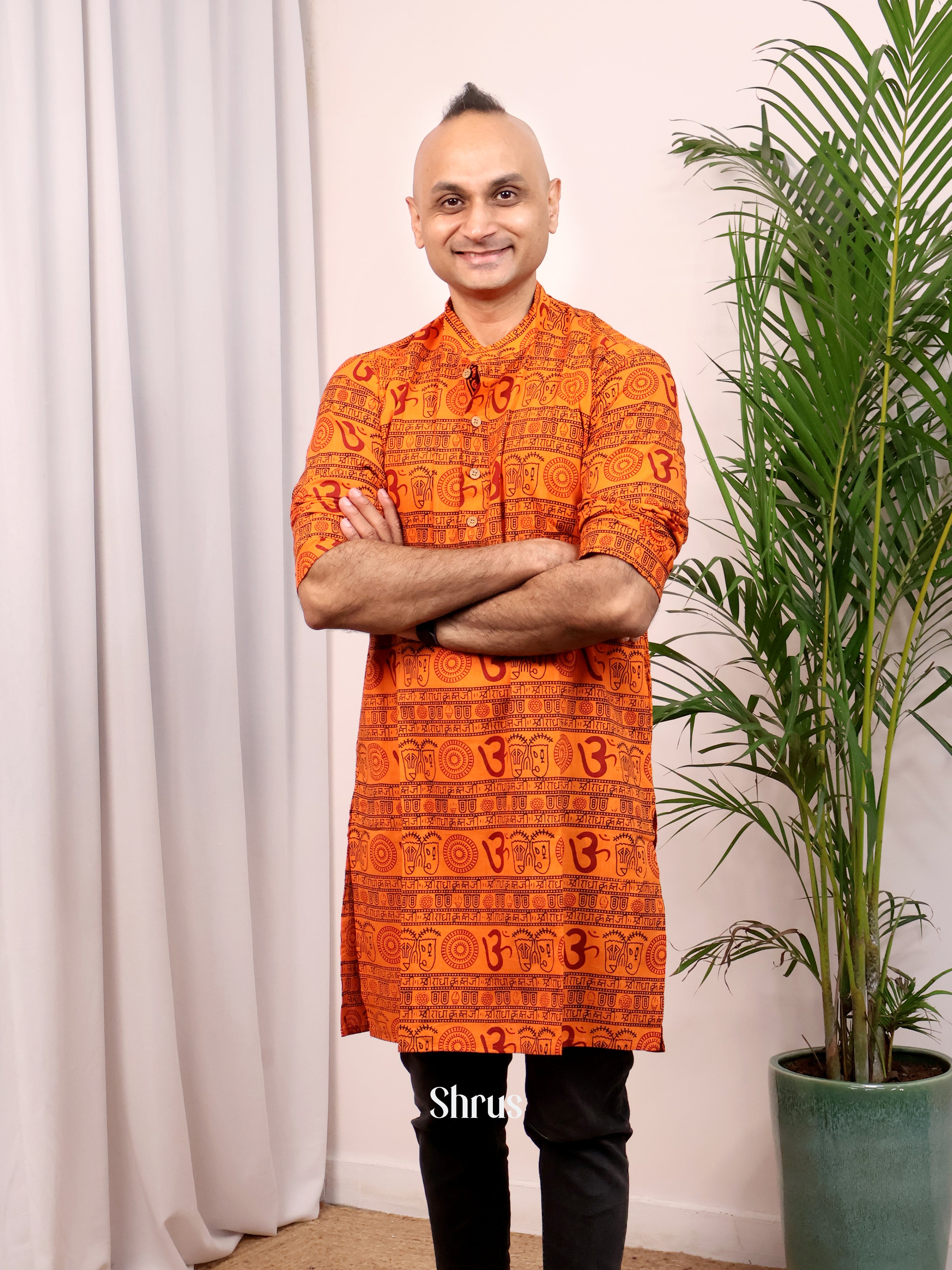 Orange - Readymade Mens Kurta - Shop on Shrus.com