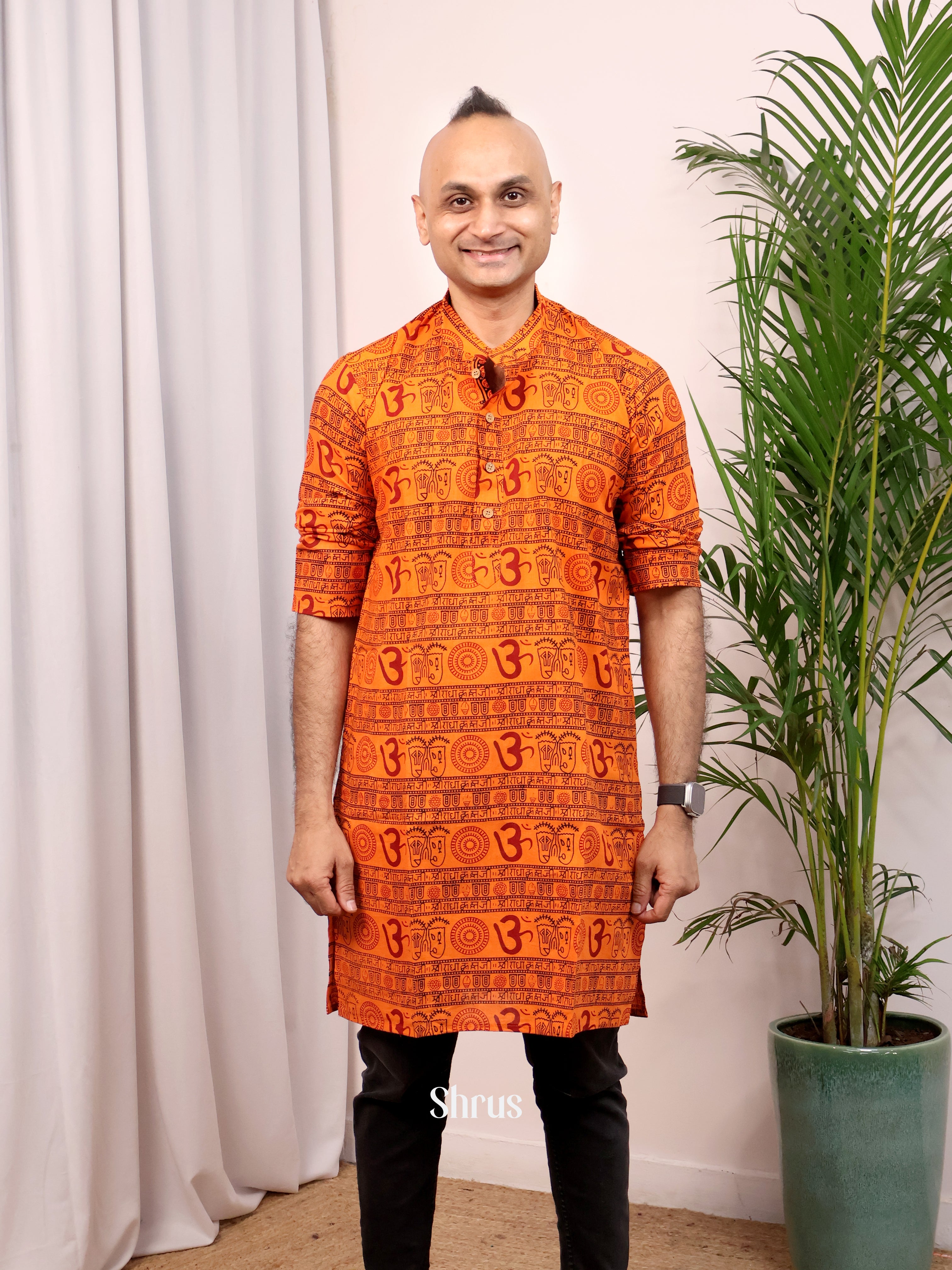 Orange - Readymade Mens Kurta - Shop on Shrus.com