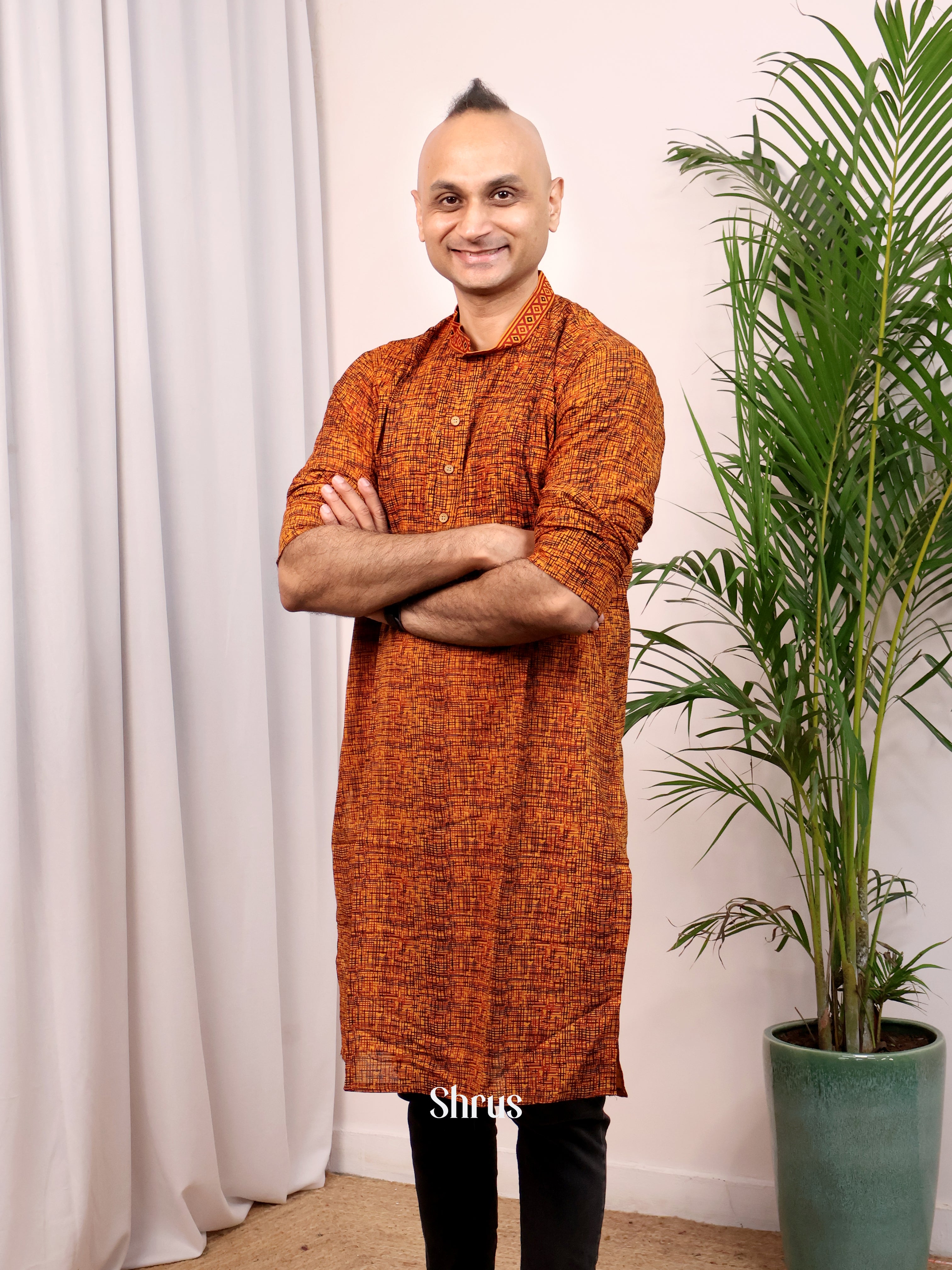 Orange - Readymade Mens Kurta