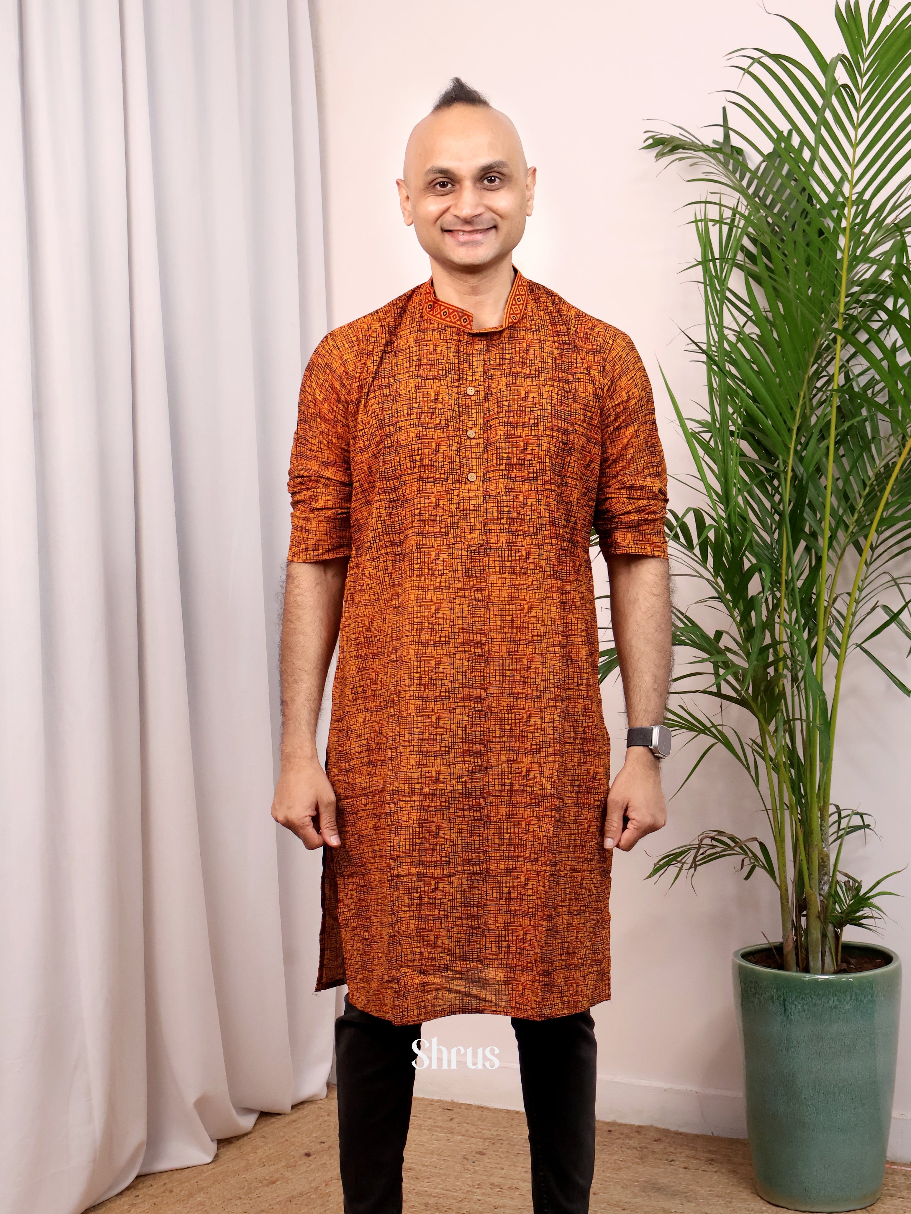 Orange - Readymade Mens Kurta