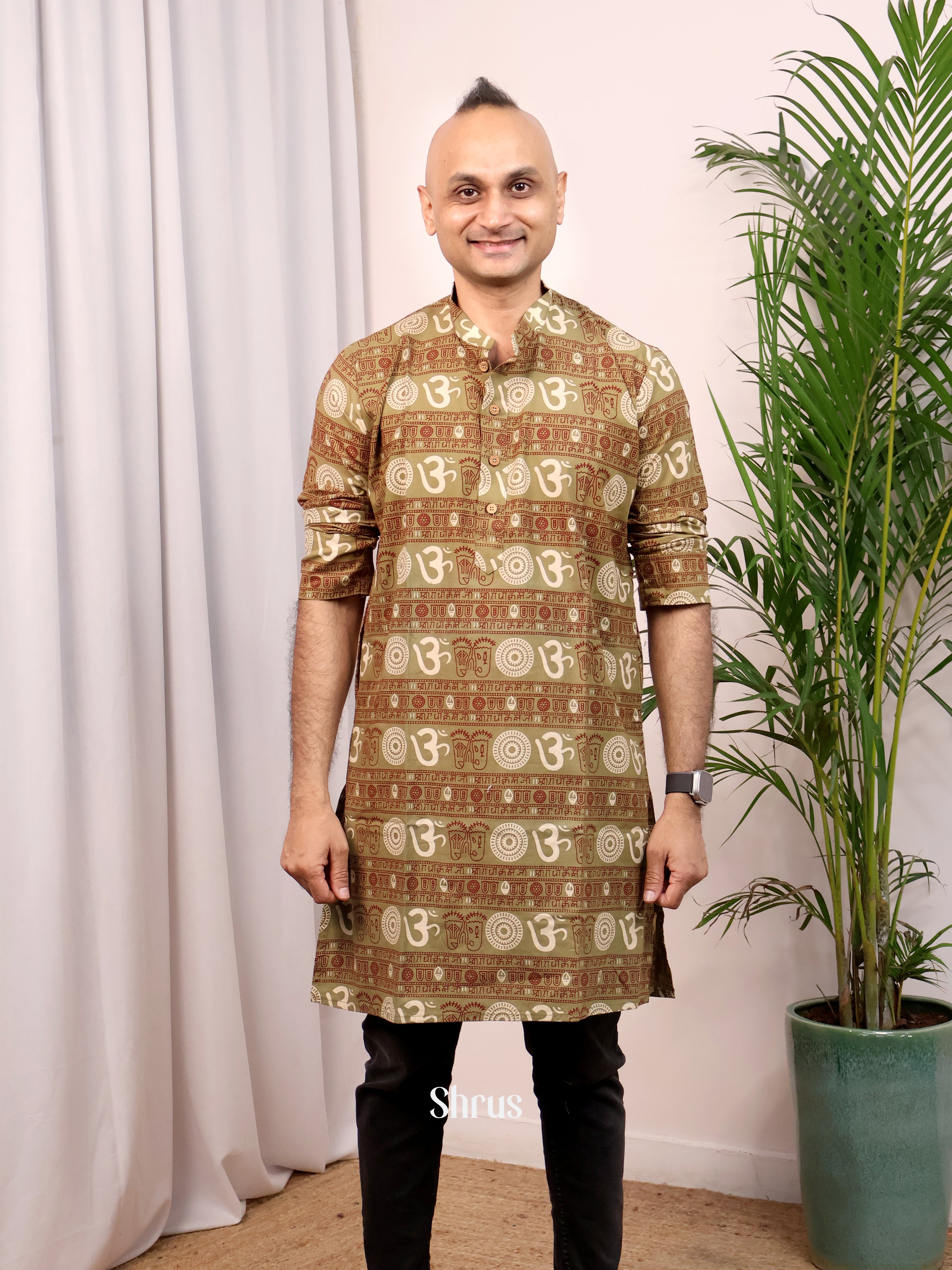 Greyish Green - Readymade Mens Kurta