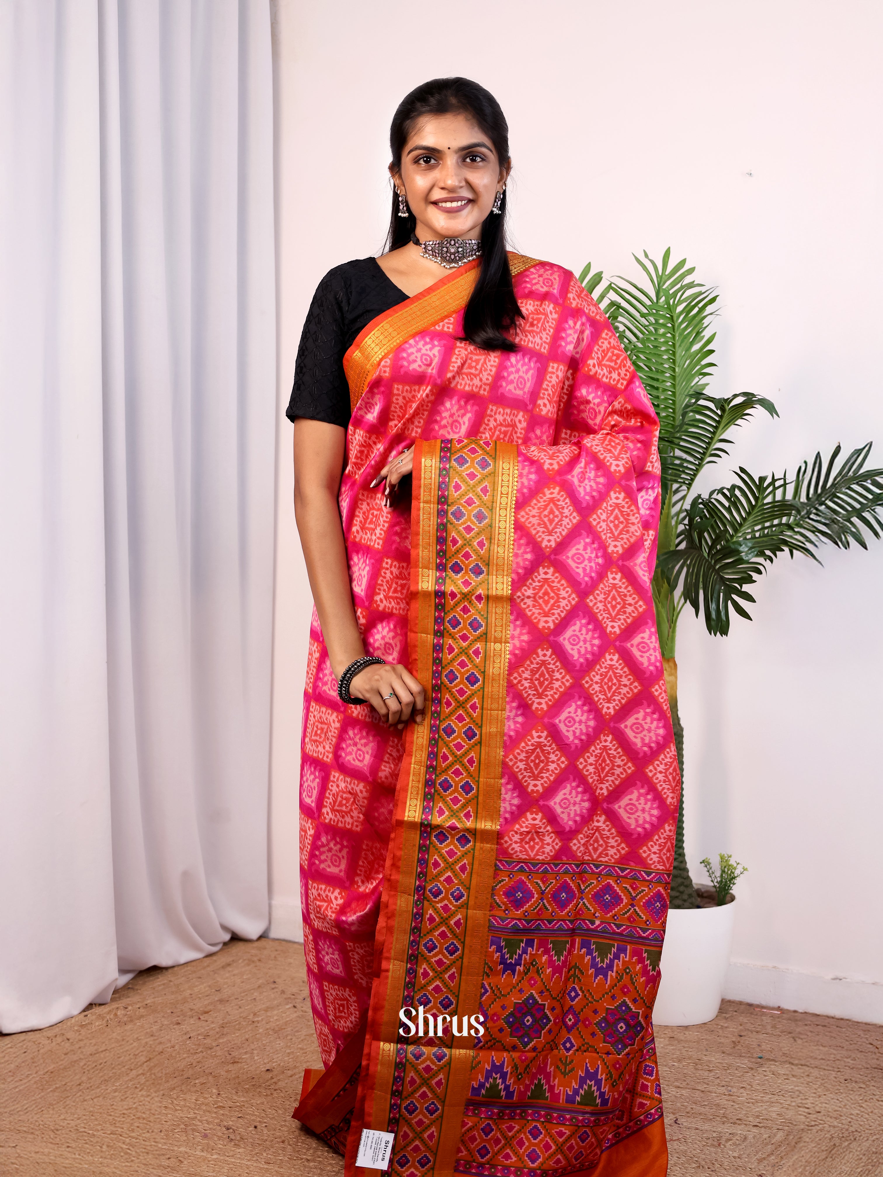 Pink & Brick - Semi Patola Saree