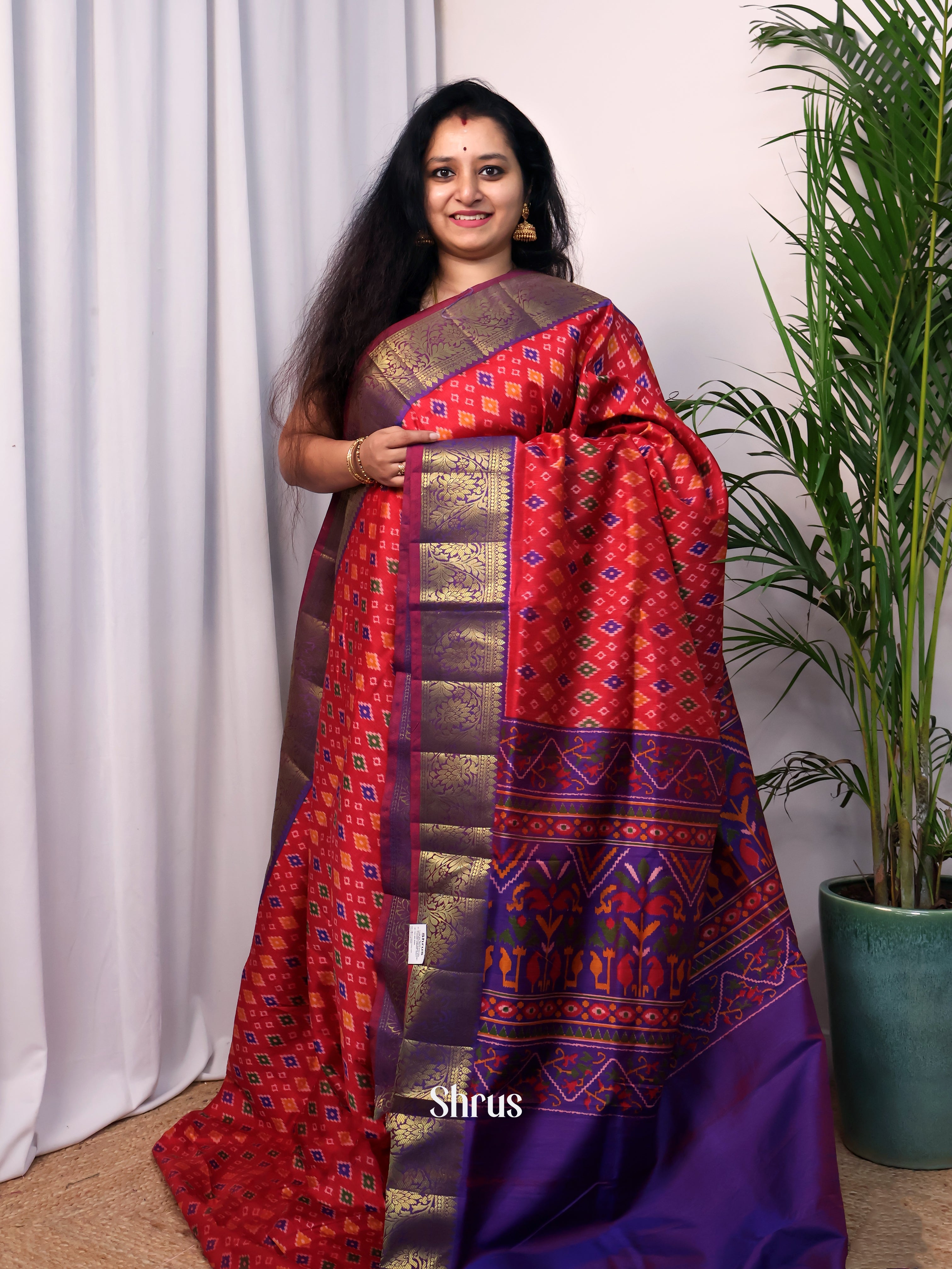 Red  & Purple - Semi Patola Saree