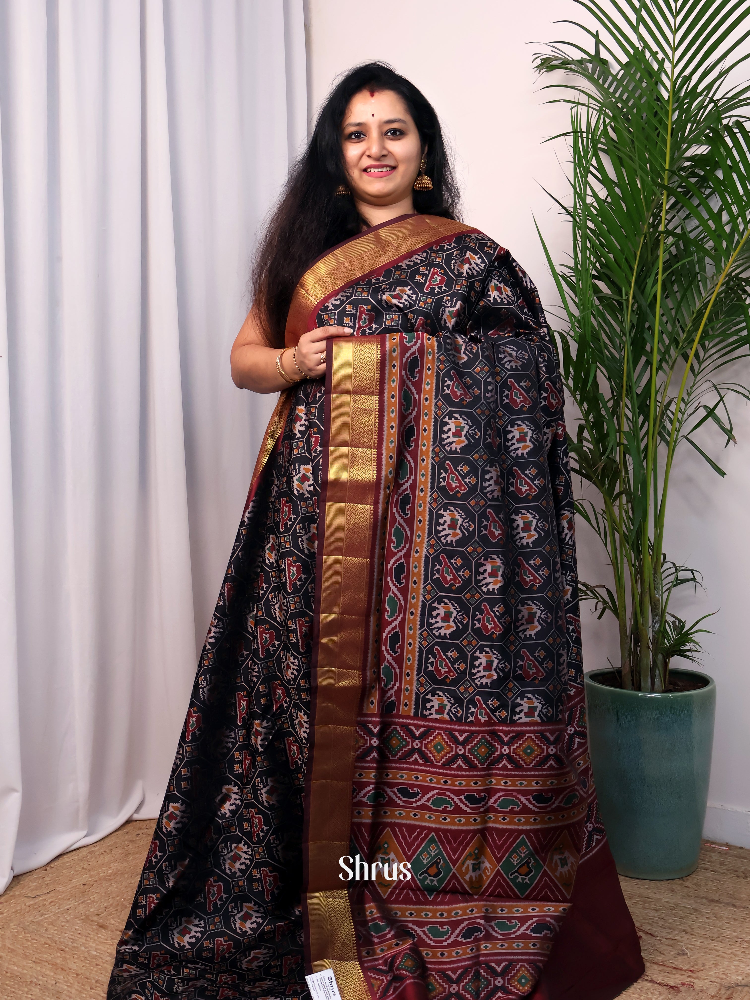 Black & Maroon - Semi Patola Saree