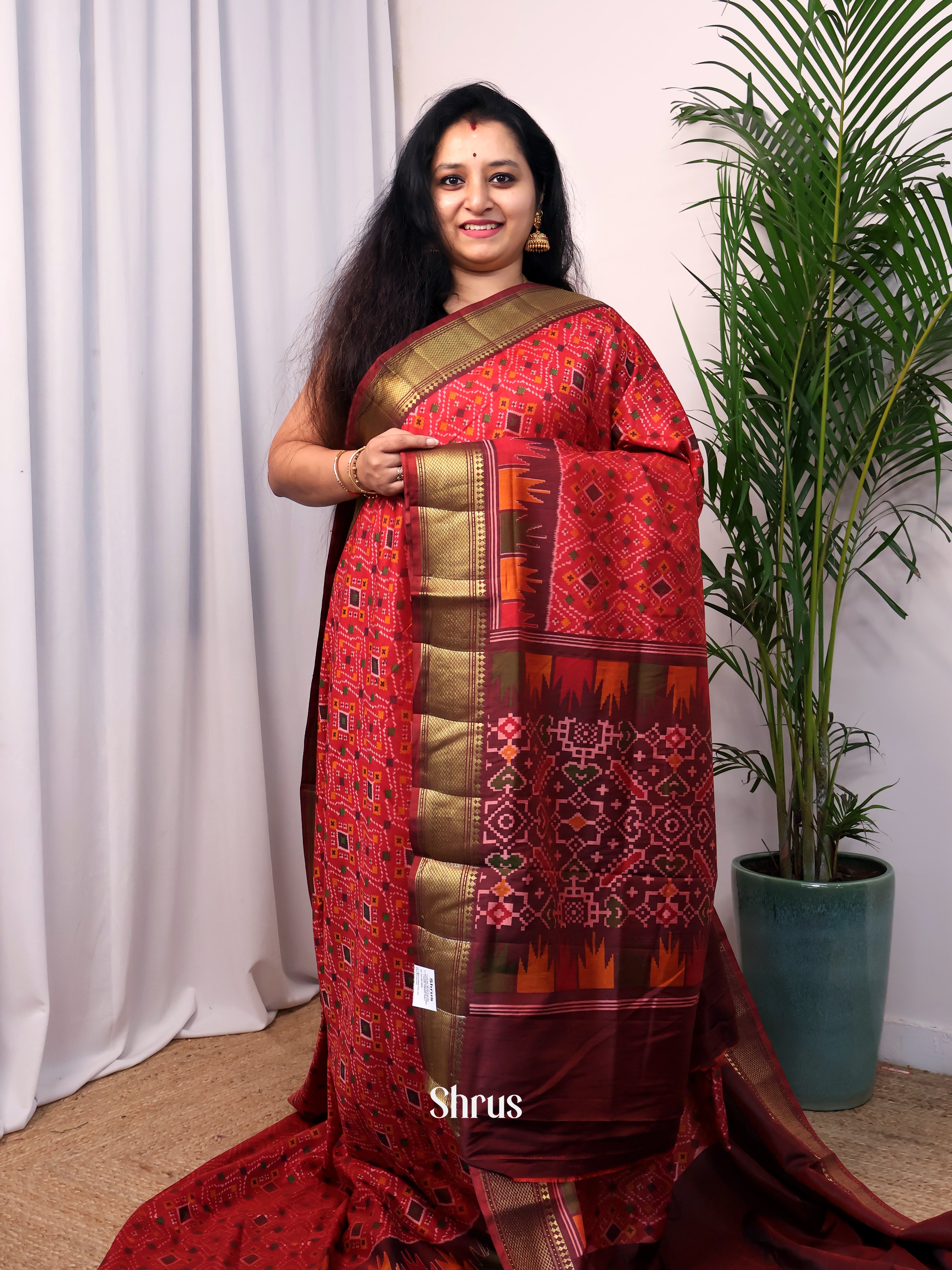 Red & Maroon - Semi Patola Saree