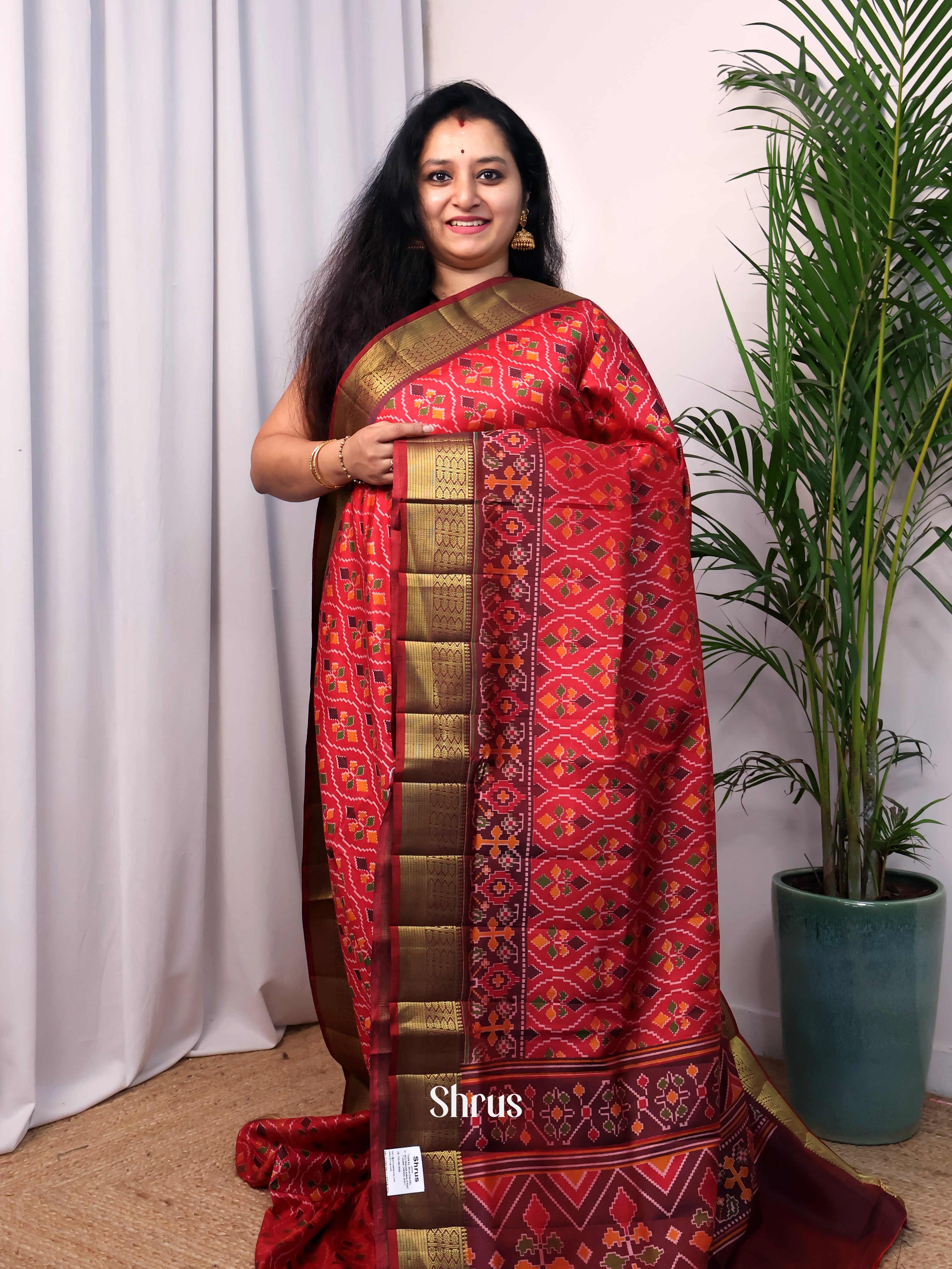 Red & Maroon- Semi Patola Saree