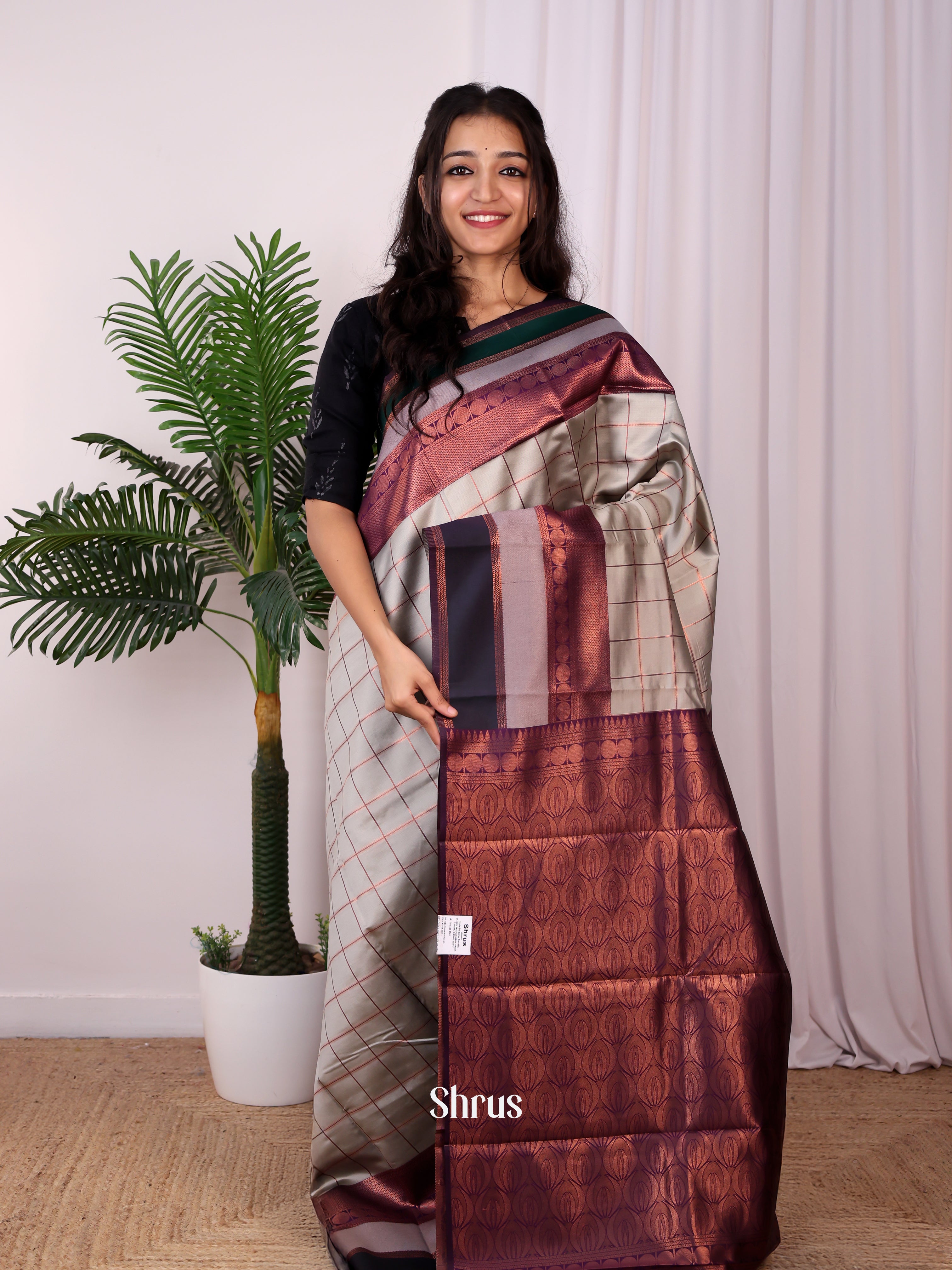 Grey & Purple - Semi Arani Silk Saree